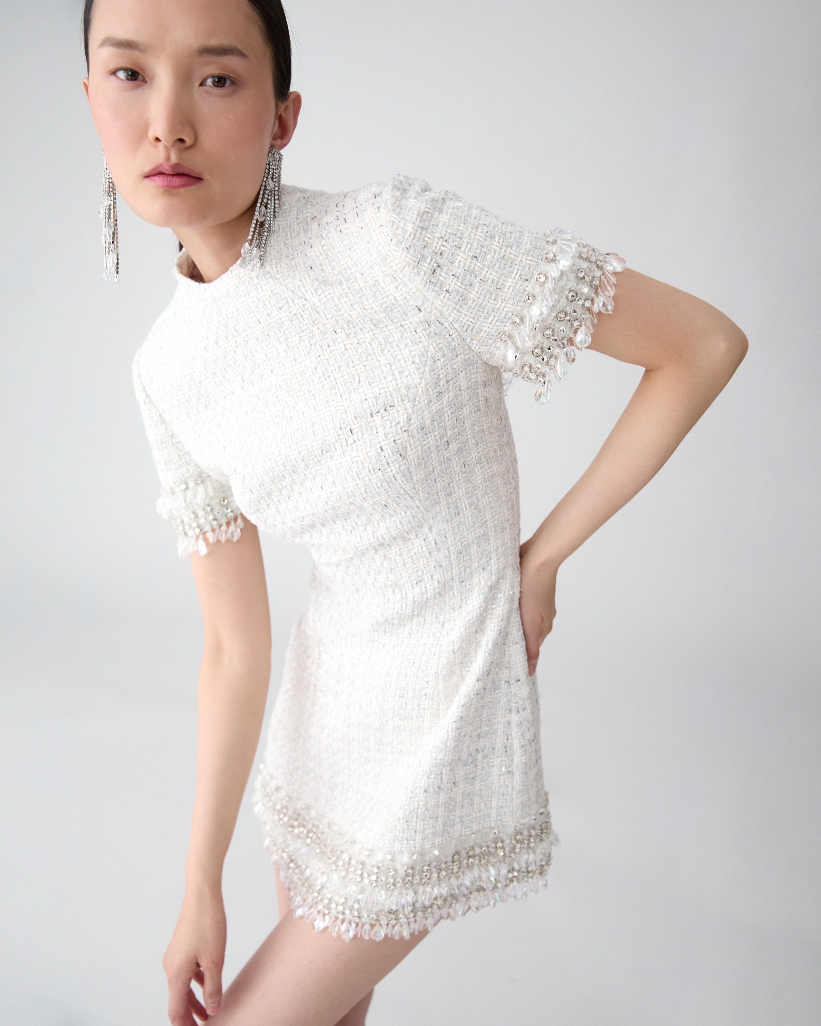 Tweed Mini Dress with Raindrop Embroidery - 4