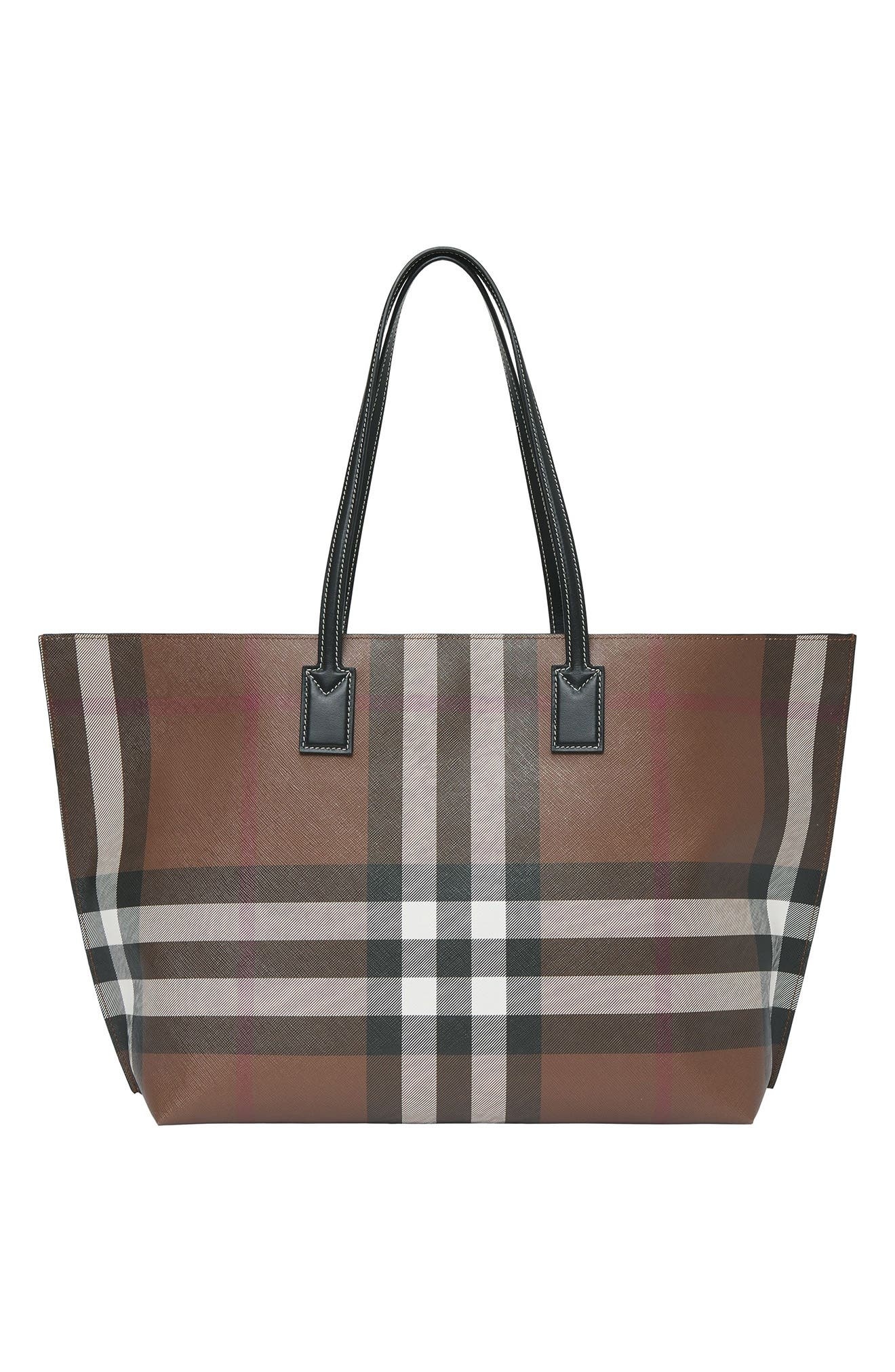 burberry Medium Check E-Canvas & Leather Tote in Dark Birch Brown Chk at Nordstrom - 4