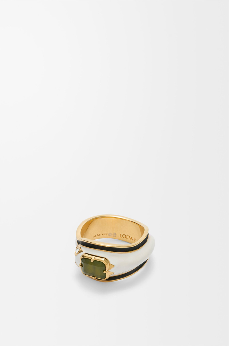 Snake ring in sterling silver, crystals and jade 1