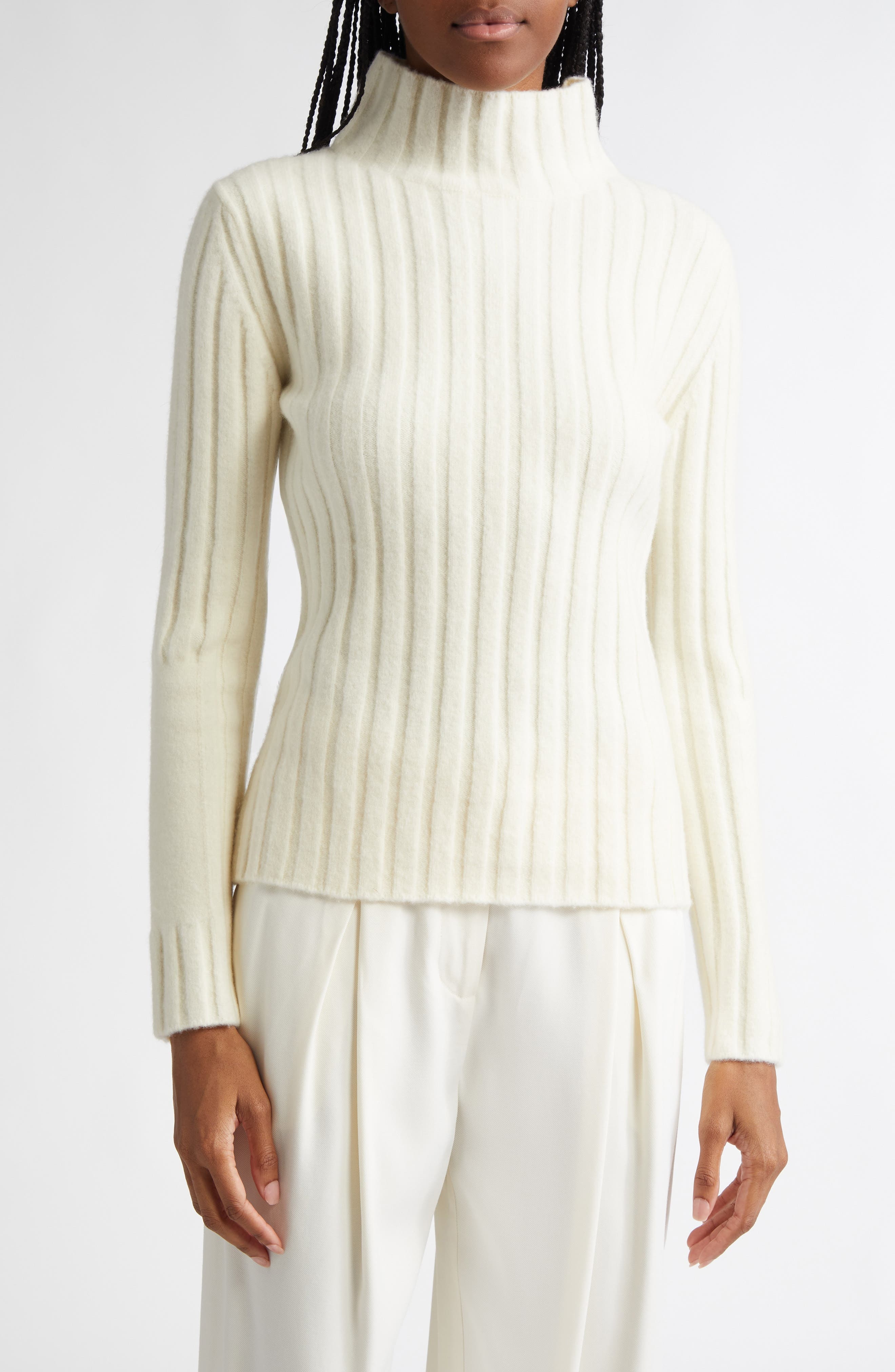 Proenza Schouler Haven Merino Wool & Cashmere Blend Rib Turtleneck Sweater in Bone at Nordstrom - 1