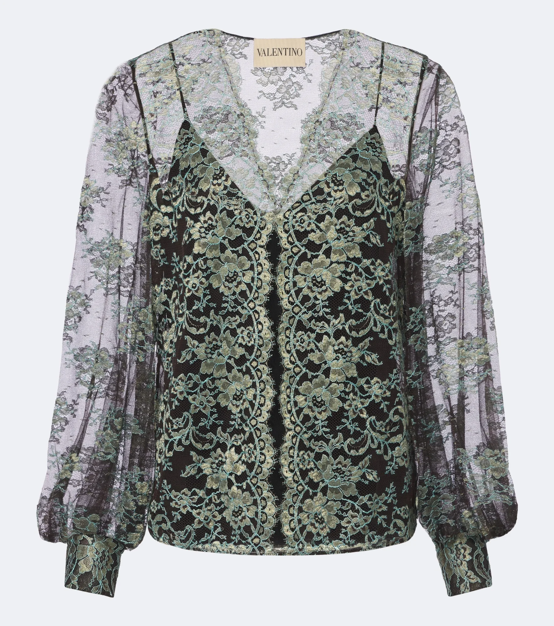 Semi-sheer silk-blend lace blouse - 1