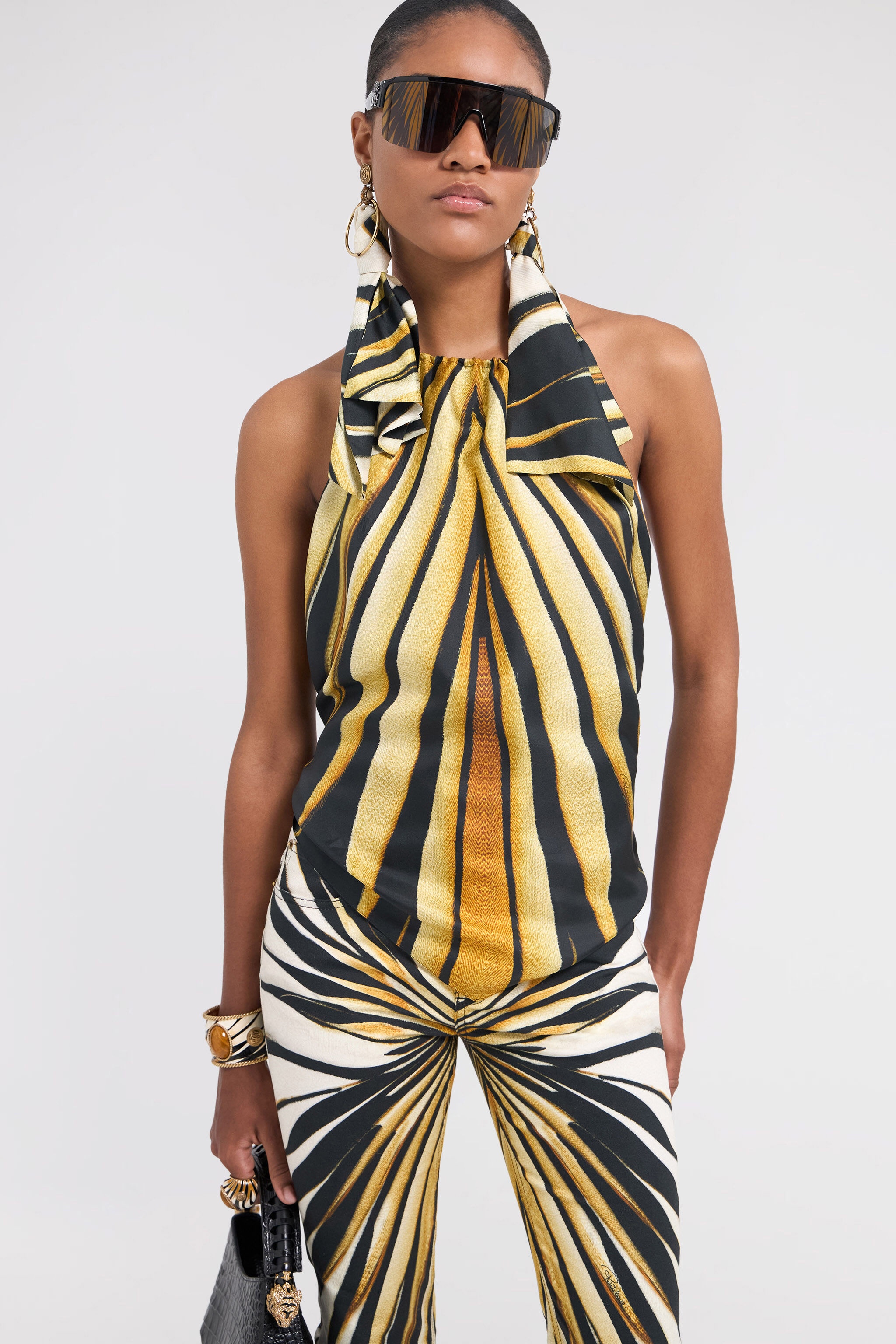 Ray Of Gold Print Silk Halter Top - 5