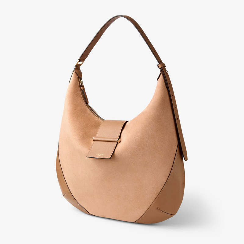 JIMMY CHOO Bar Hobo Medium
Toffee Suede Shoulder Bag with Biker Leather Trims outlook