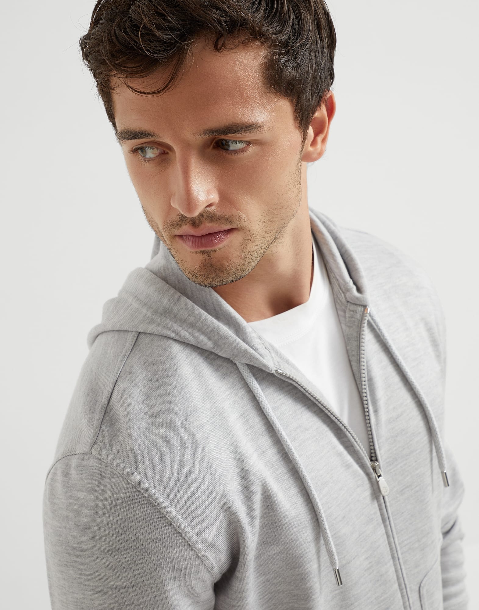 Cashmere and silk French terry hooded sweatshirt with zipper - 3