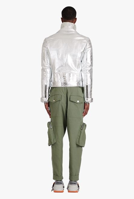 Silvery quilted leather biker jacket - 3