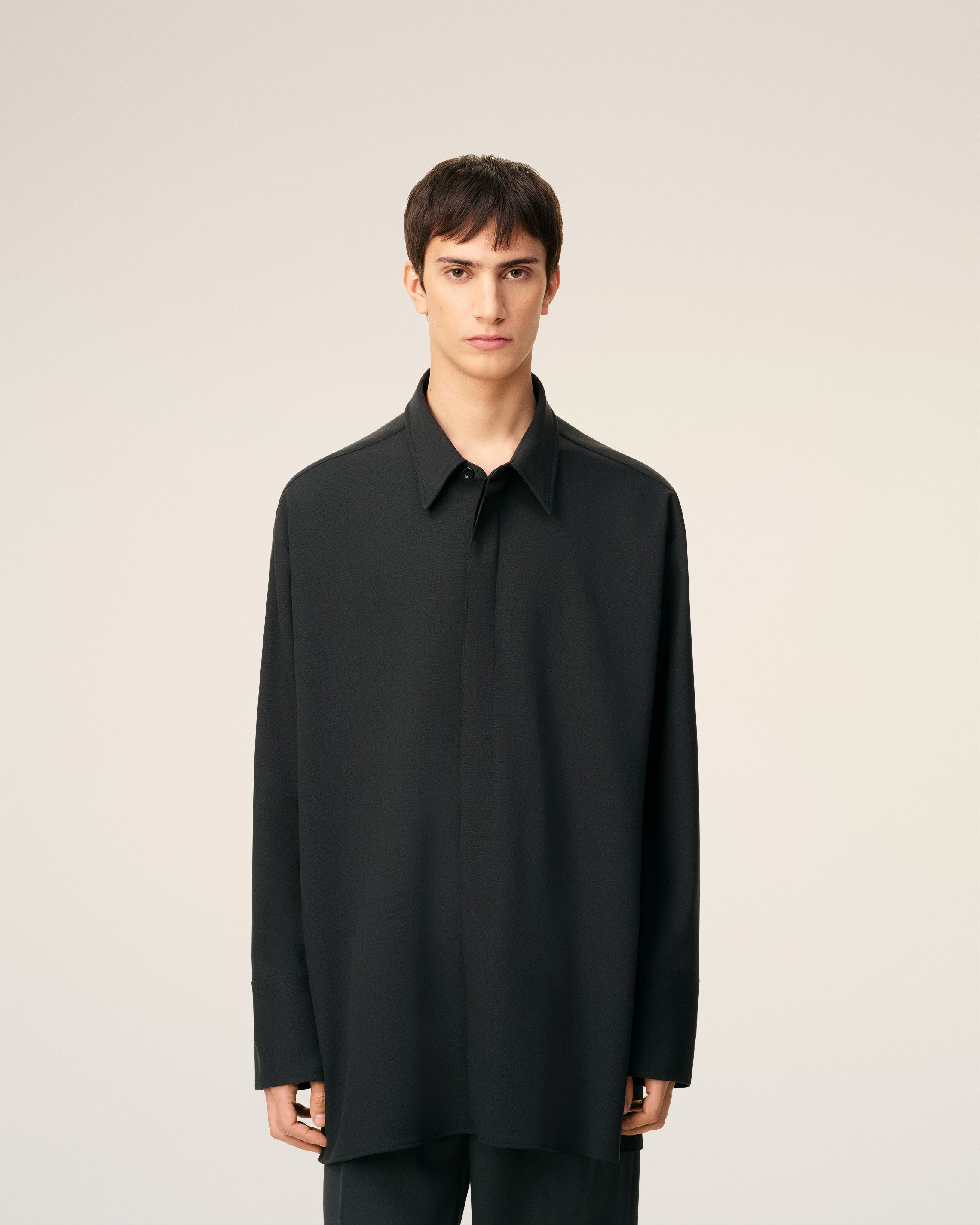 BLACK WOOL LONG OVERSIZED SHIRT - 3