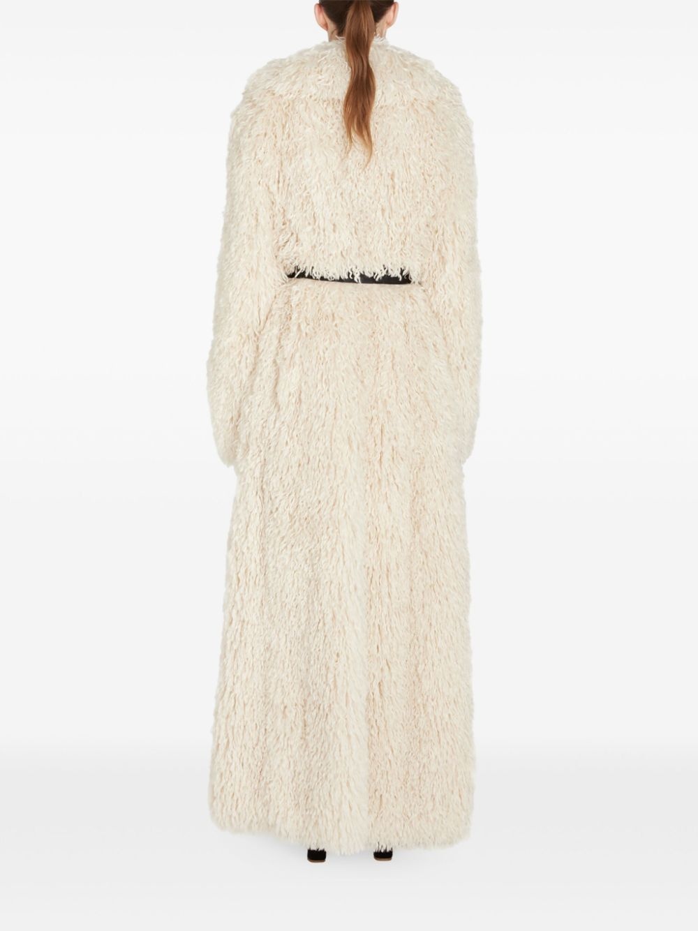 bow-embellished faux fur coat - 4