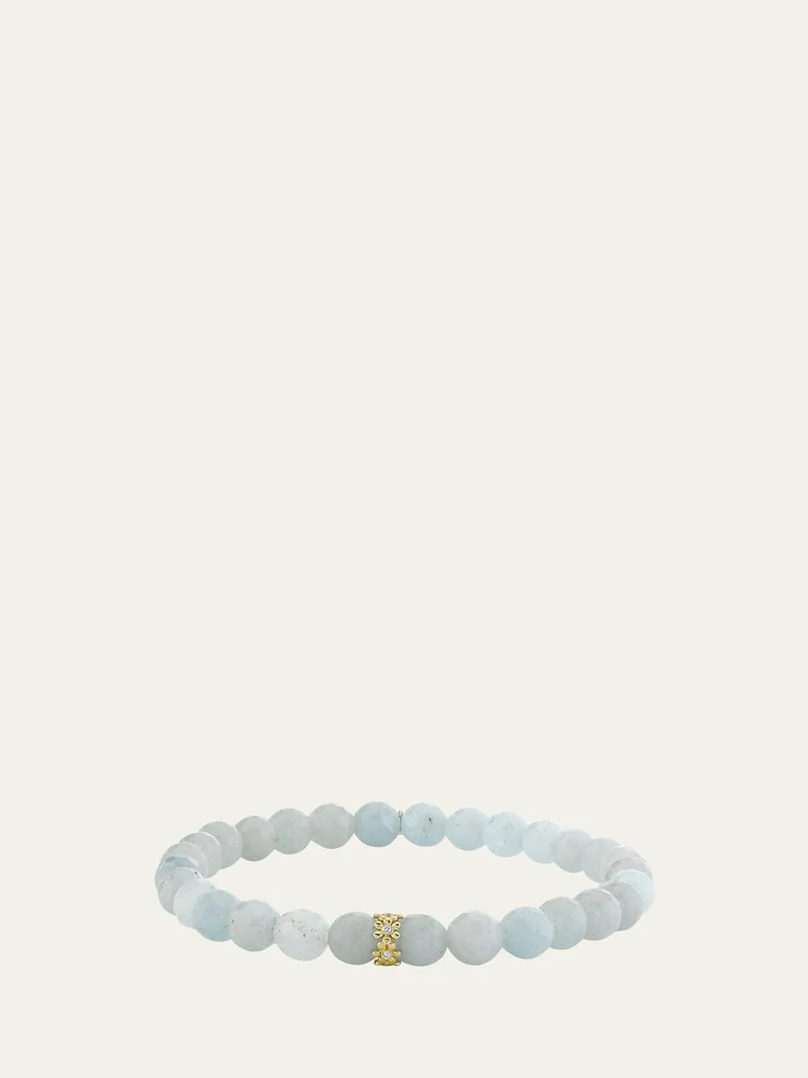 14K Gold Diamond 6mm Tiny Daisy Rondelle on Aquamarine Bracelet - 1