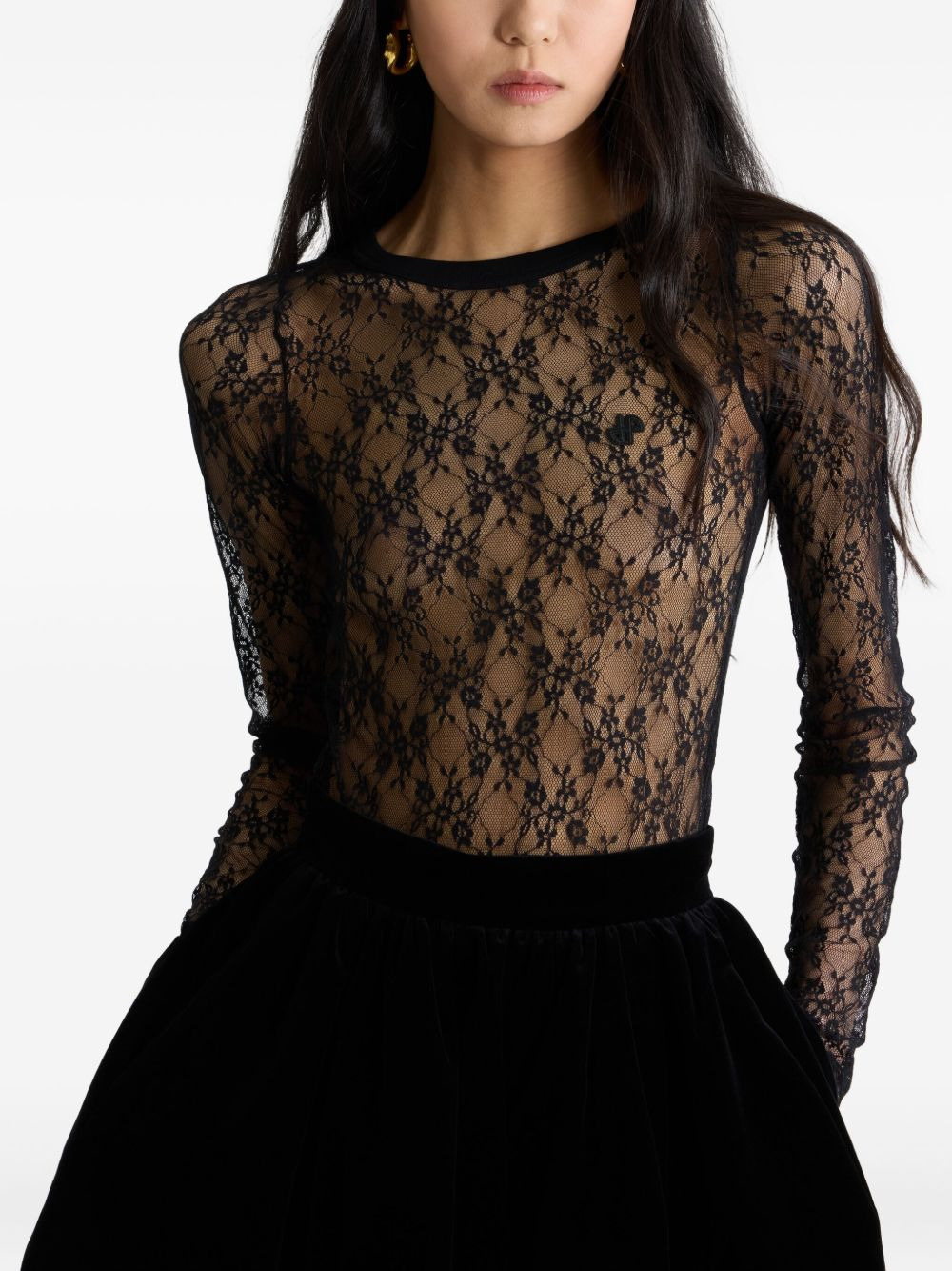 lace-floral long-sleeve top - 4