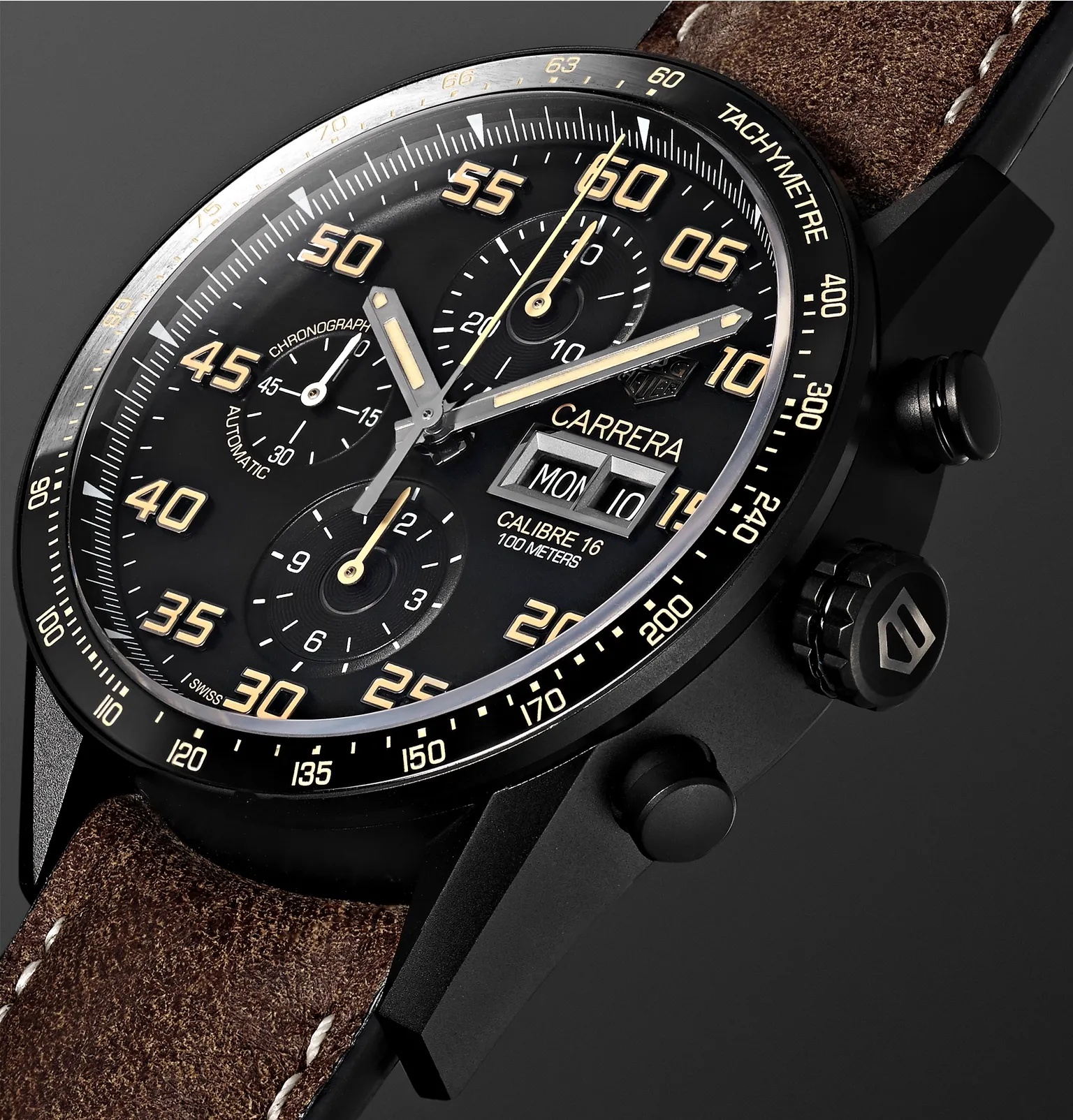 Carrera Automatic Chronograph 45mm Titanium and Leather Watch, Ref. No. CV2A84.FC6394 - 4