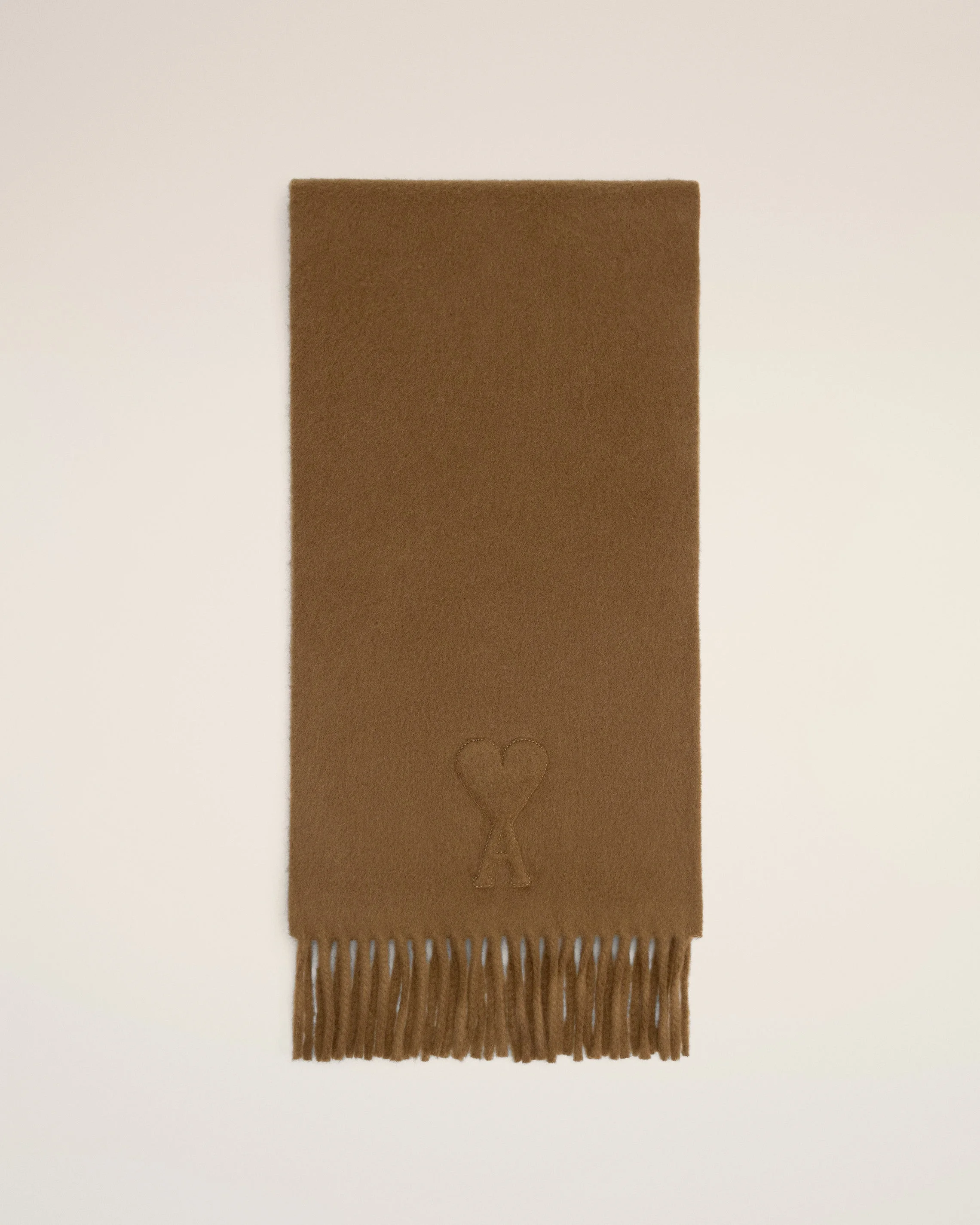 BROWN WOOL EMBOSSED AMI DE COEUR SCARF - 1