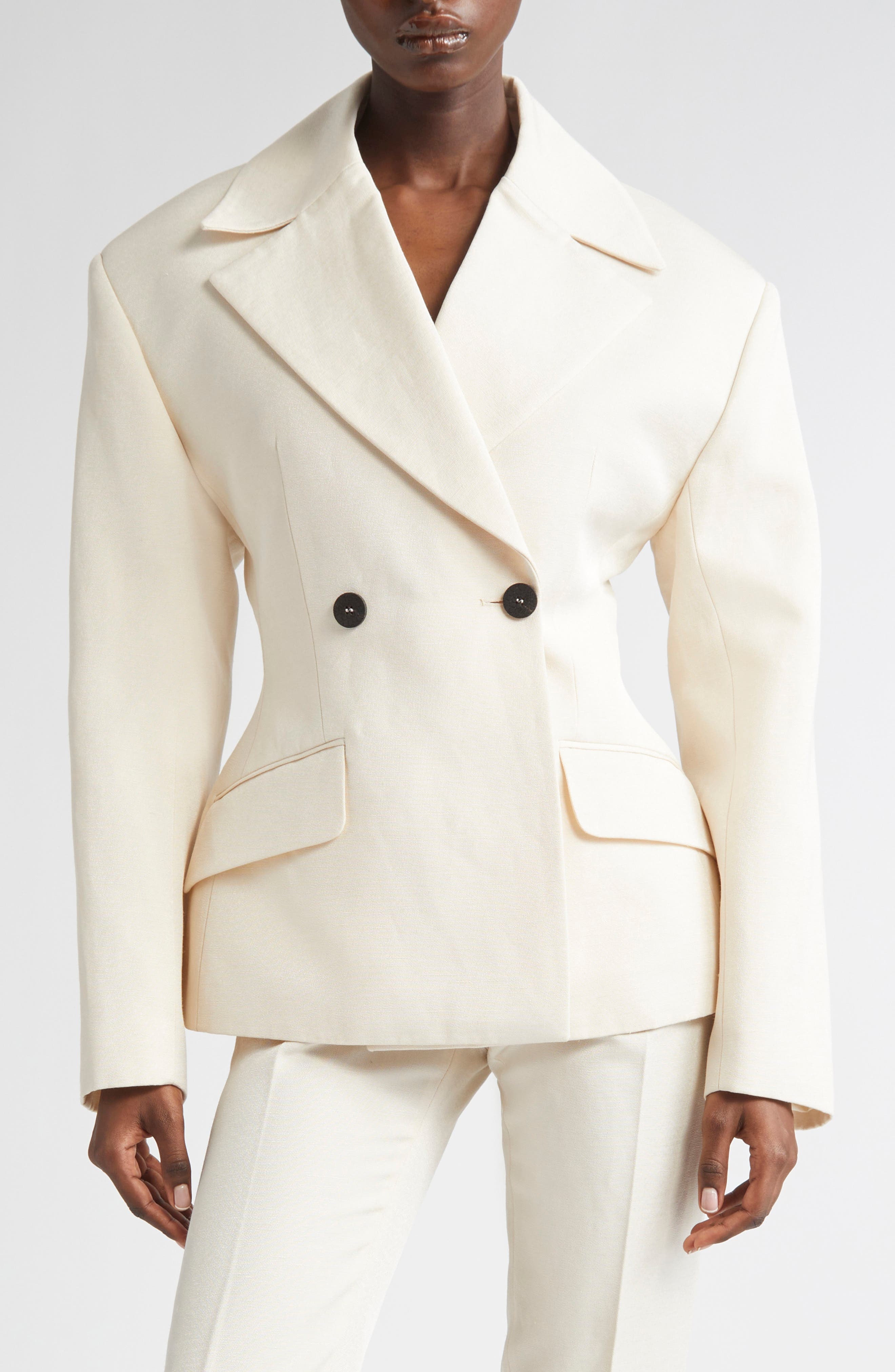 Jacquemus The Norma Double Breasted Hourglass Blazer in Light Beige at Nordstrom - 1