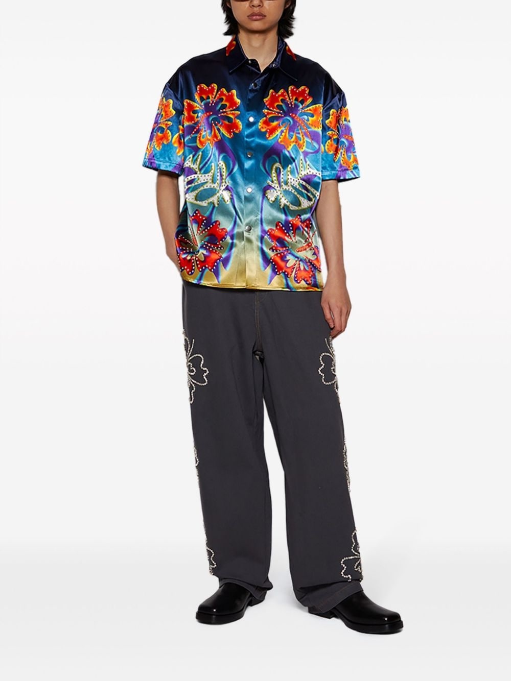 Hibiscus embroidered jeans - 2