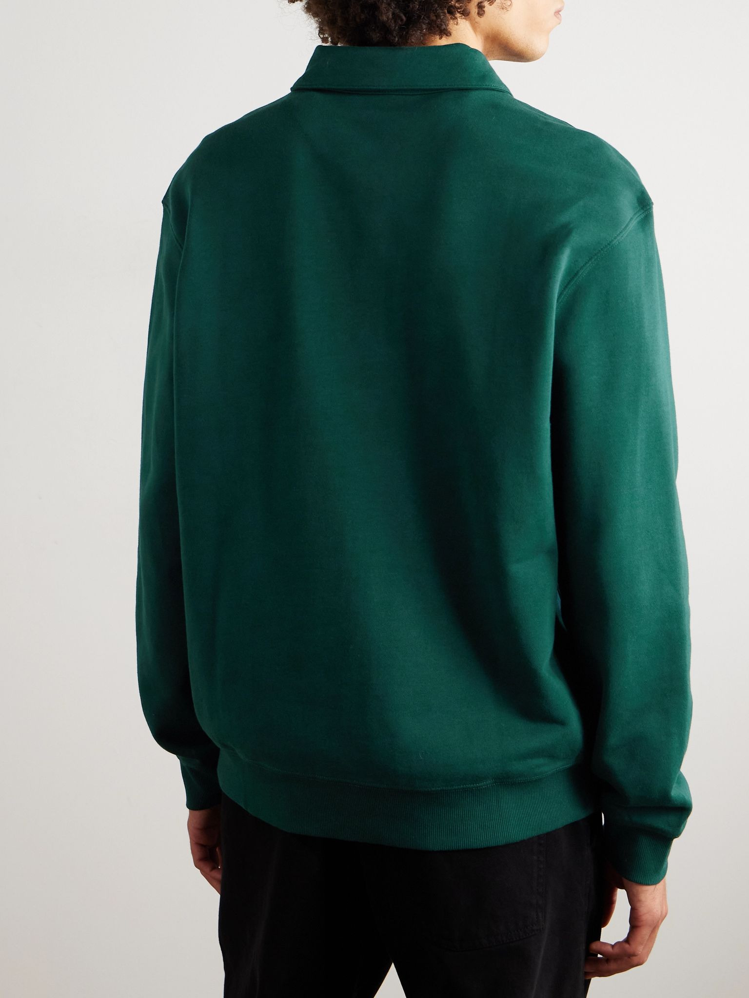 Logo-Appliquéd Stretch-Cotton Jersey Polo Sweatshirt Green - 3