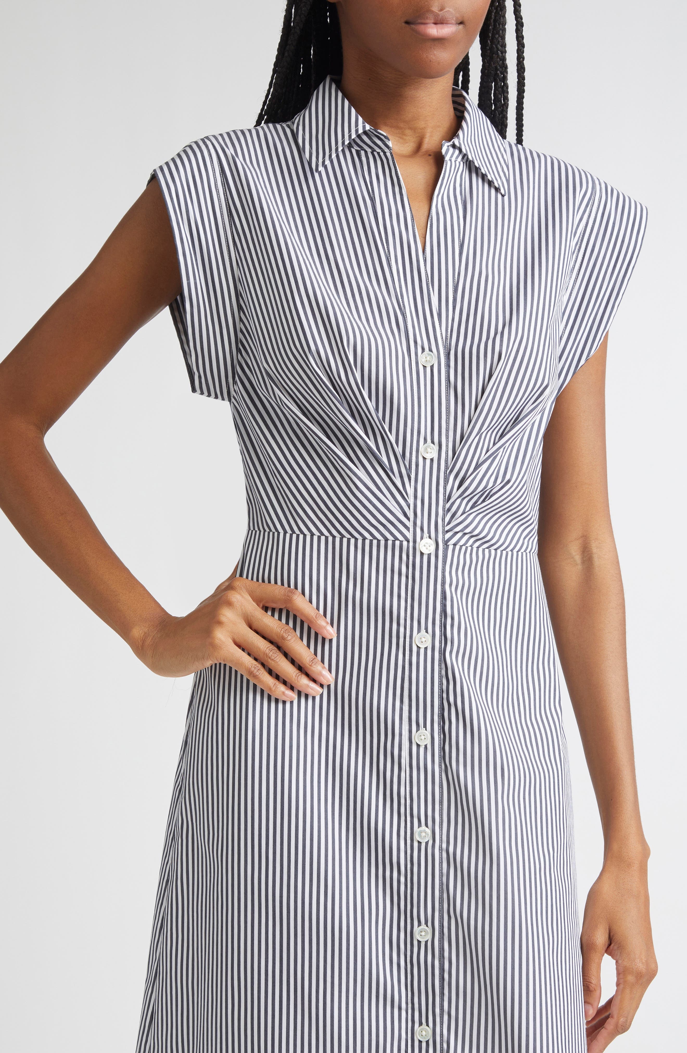 Veronica Beard Haydon Stripe Cotton Blend Shirtdress in Navy White at Nordstrom - 4