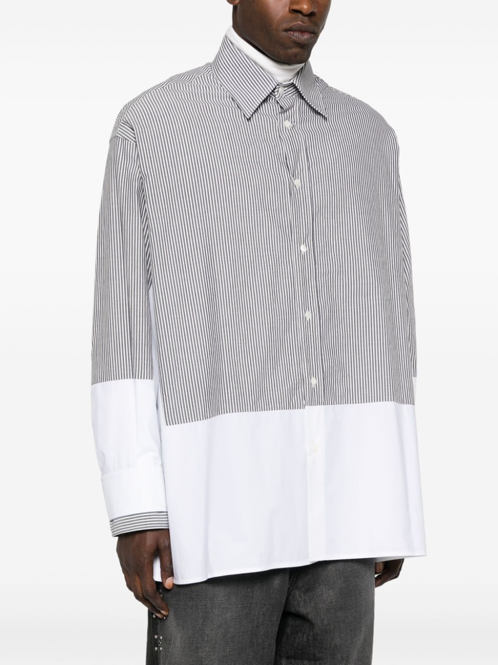stripe-print panelled cotton shirt - 3
