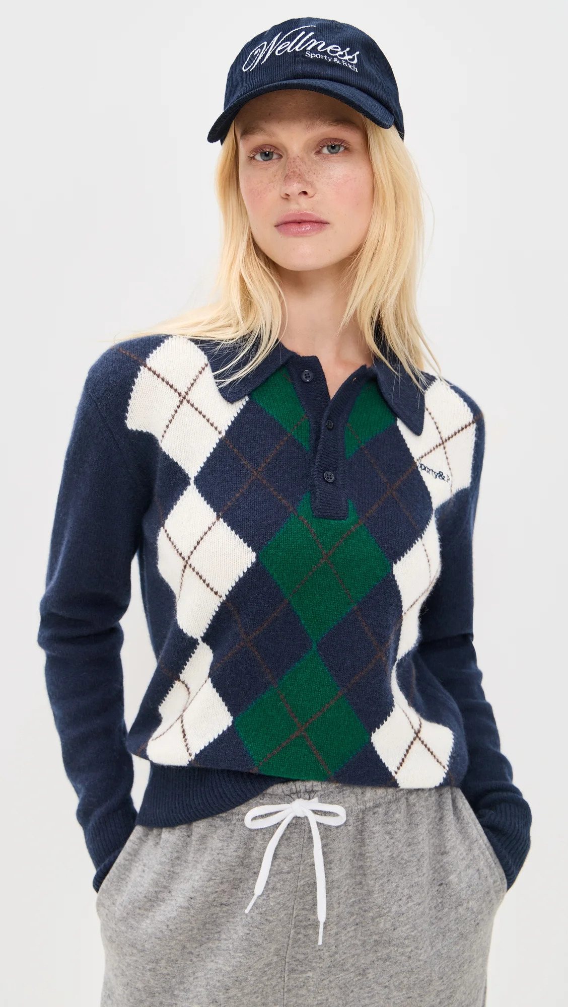 Serif Logo Argyle Cashmere Polo - 1