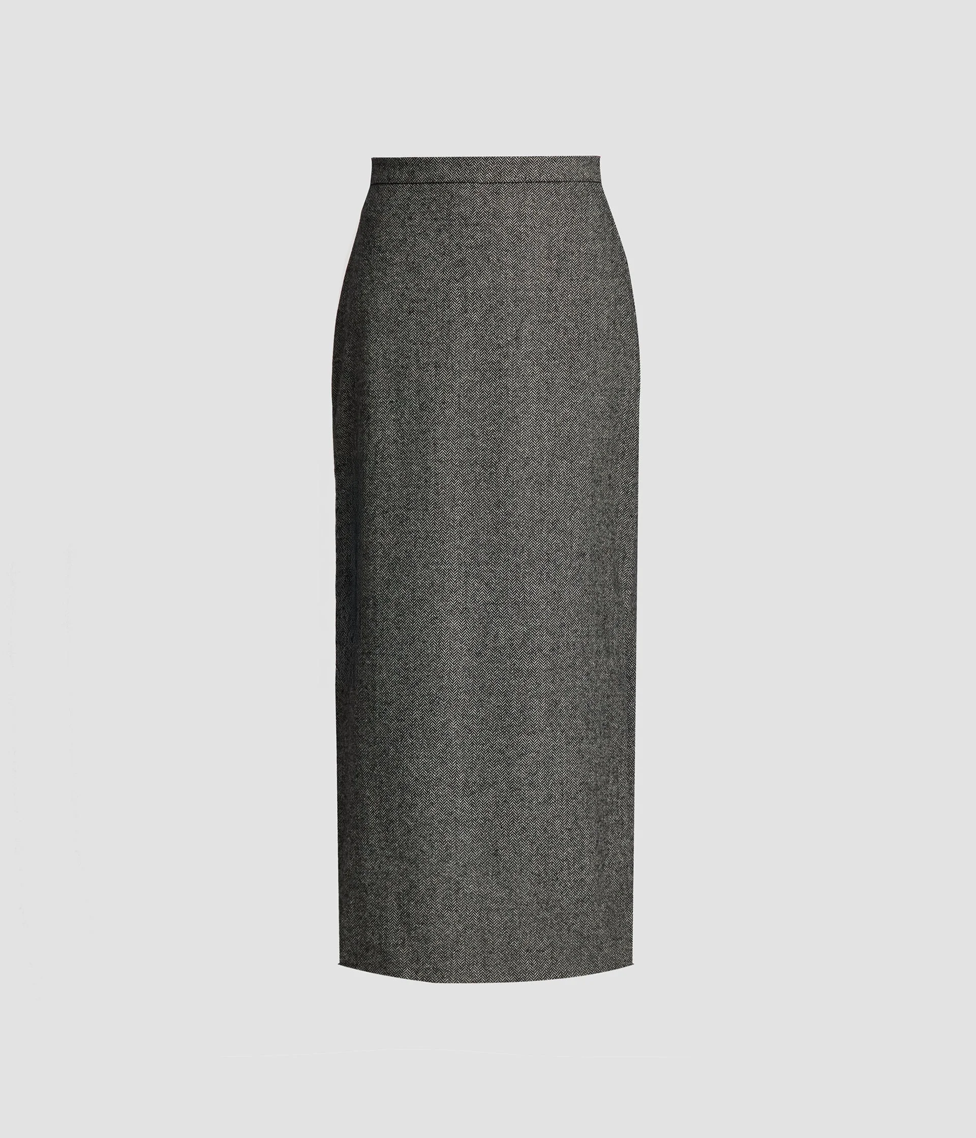 HERRINGBONE A-LINE PLEATED MIDI SKIRT - 1