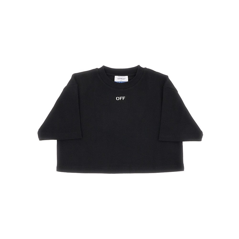 OFF EMBROIDERY RIBBED CROPPED T-SHIRT - 1