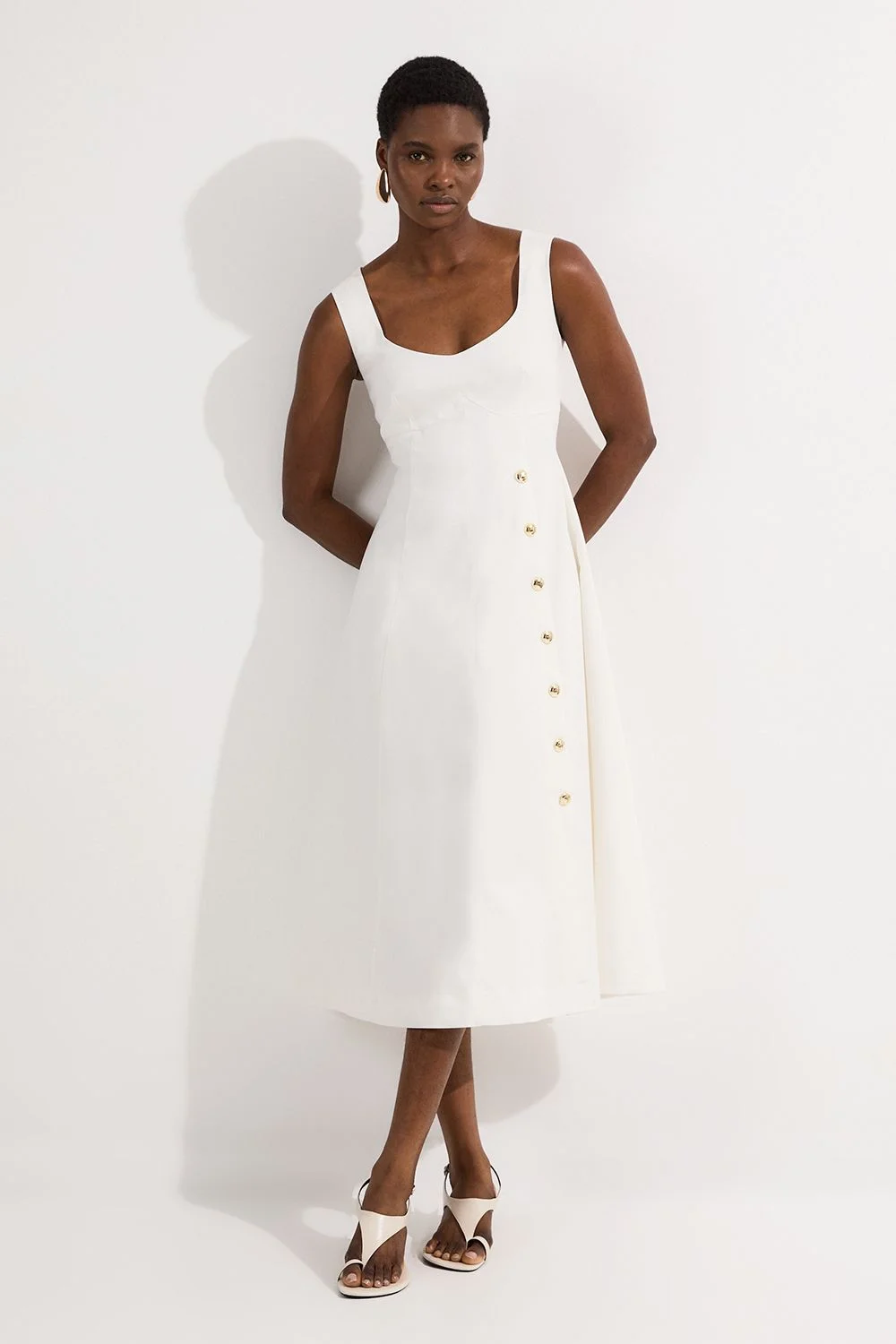 Tailored Denim Sleeveless Full Skirted Midi Dress - 1