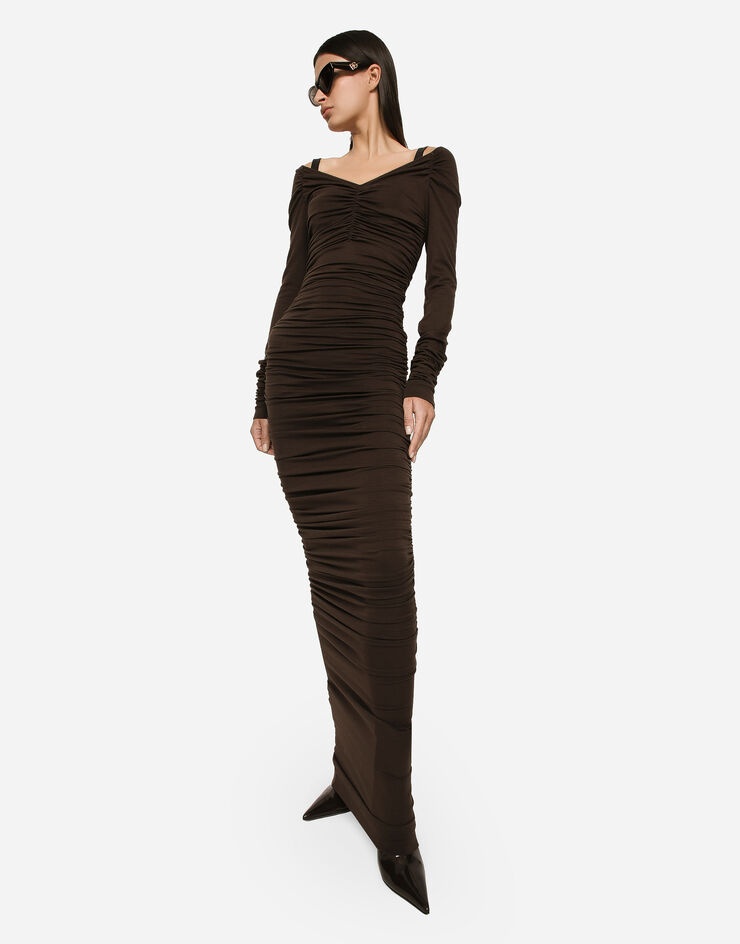 V-neck calf-length dress in wool jersey - 5