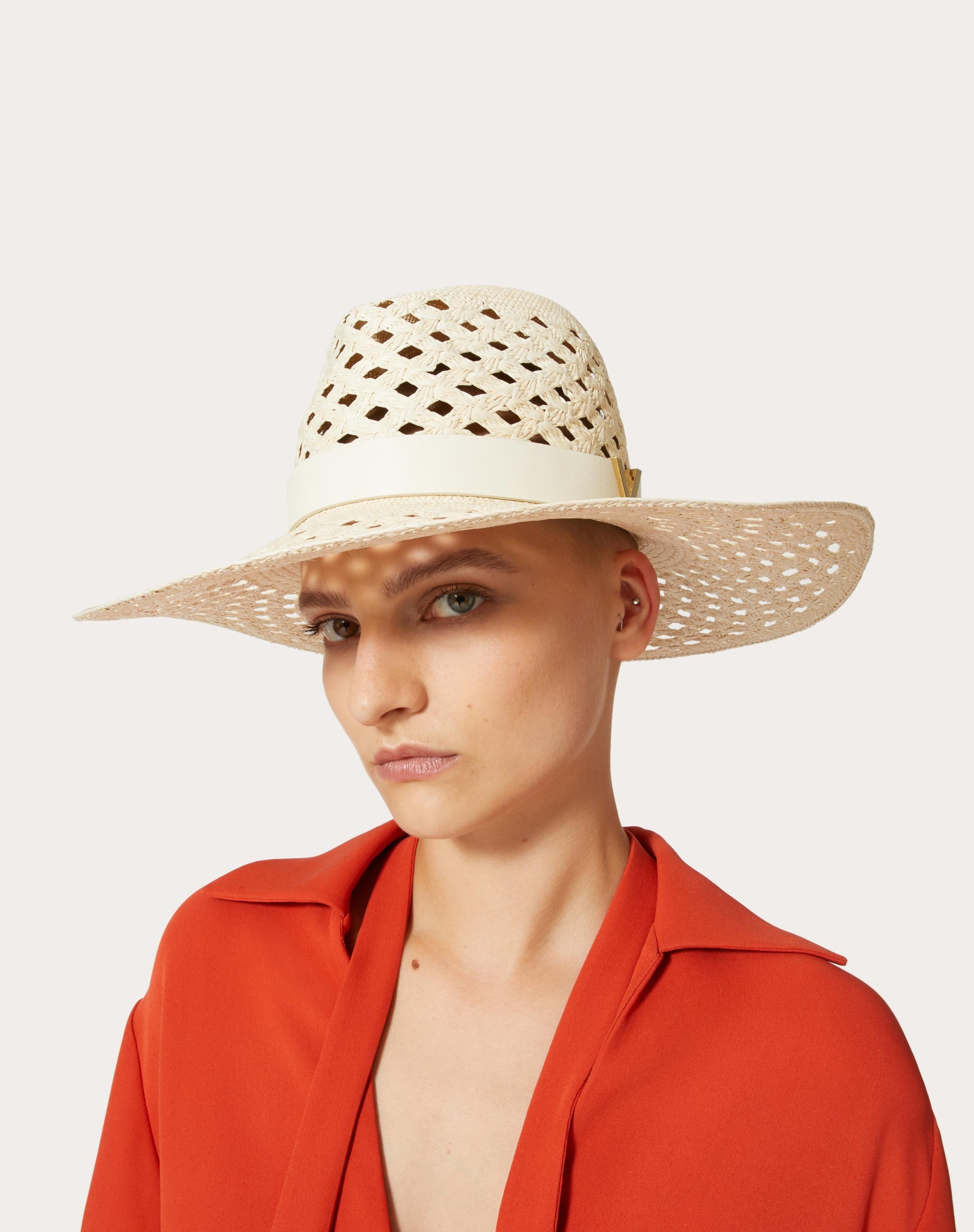 V DETAIL STRAW AND LEATHER FEDORA HAT - 4