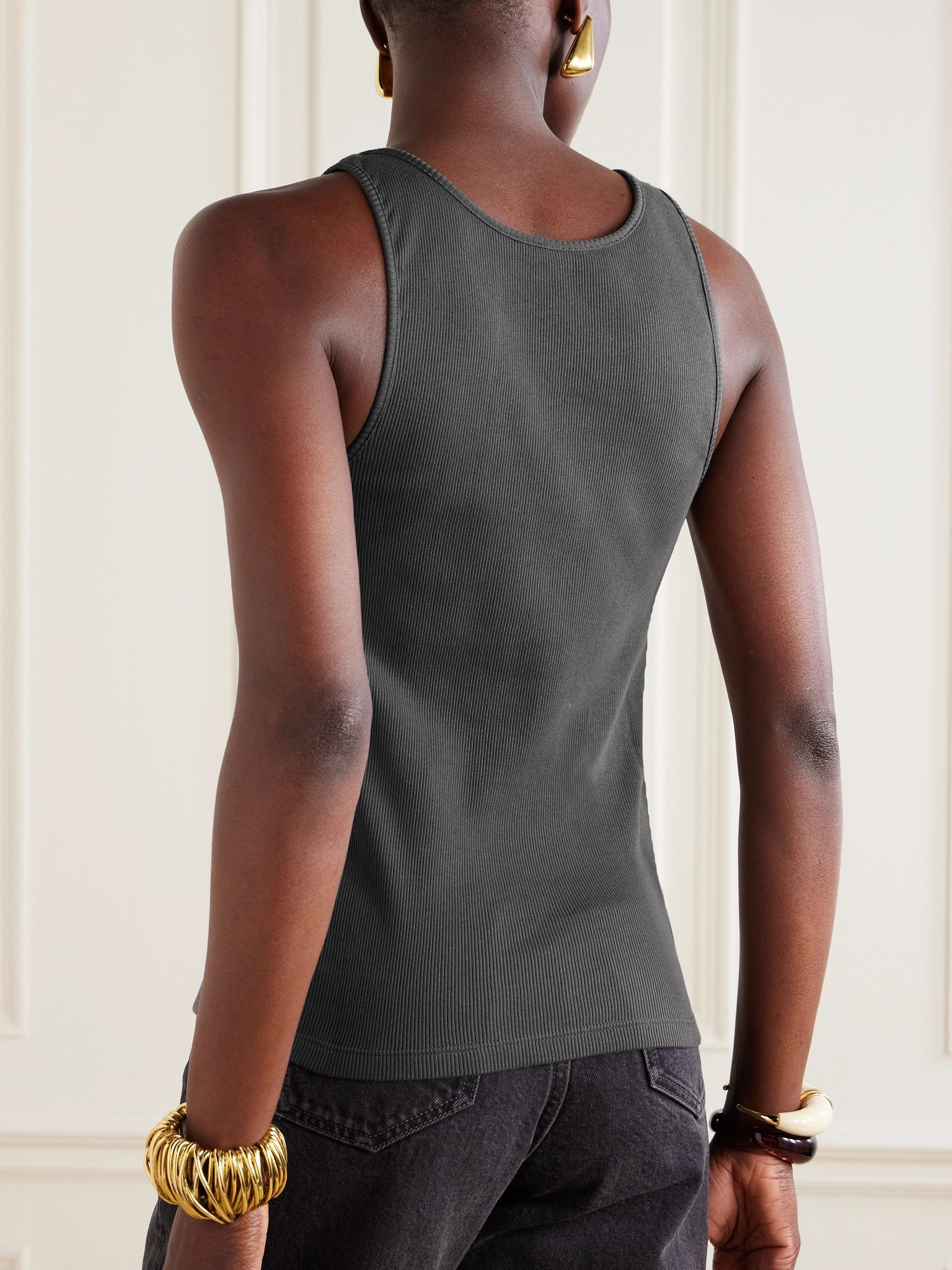 Cassandre embroidered ribbed cotton-jersey tank Dark gray - 4