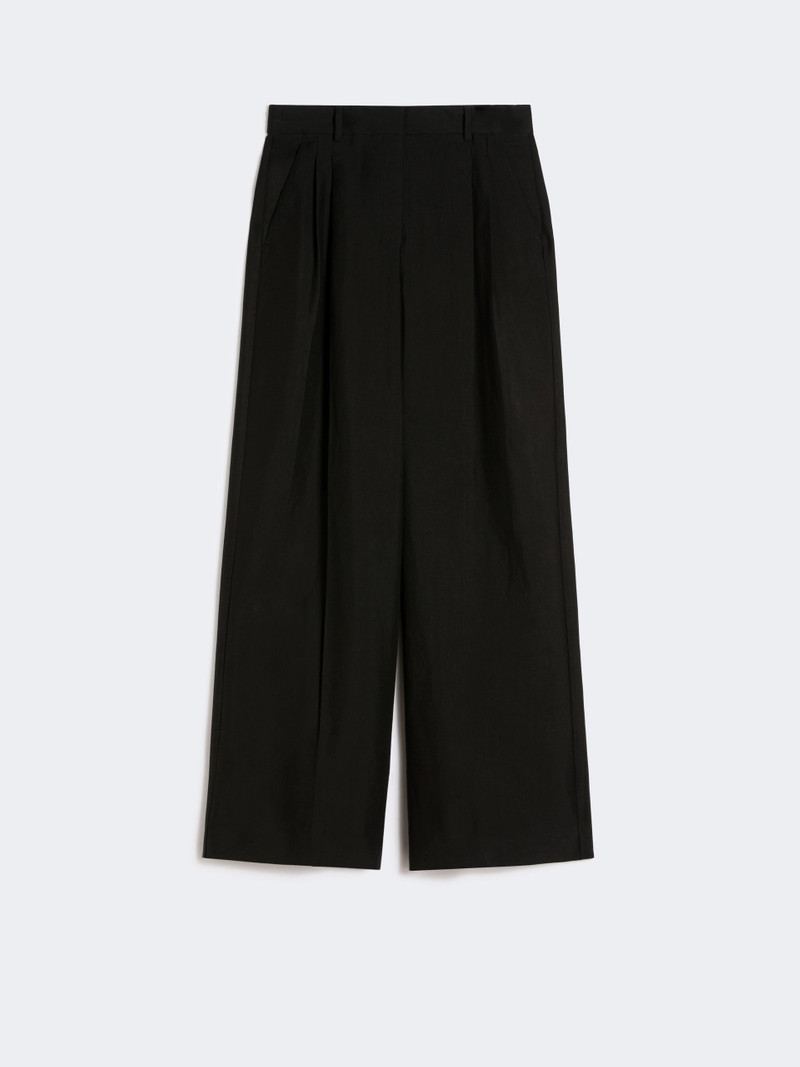 VELIERO Viscose and linen wide-leg trousers - BLACK 1