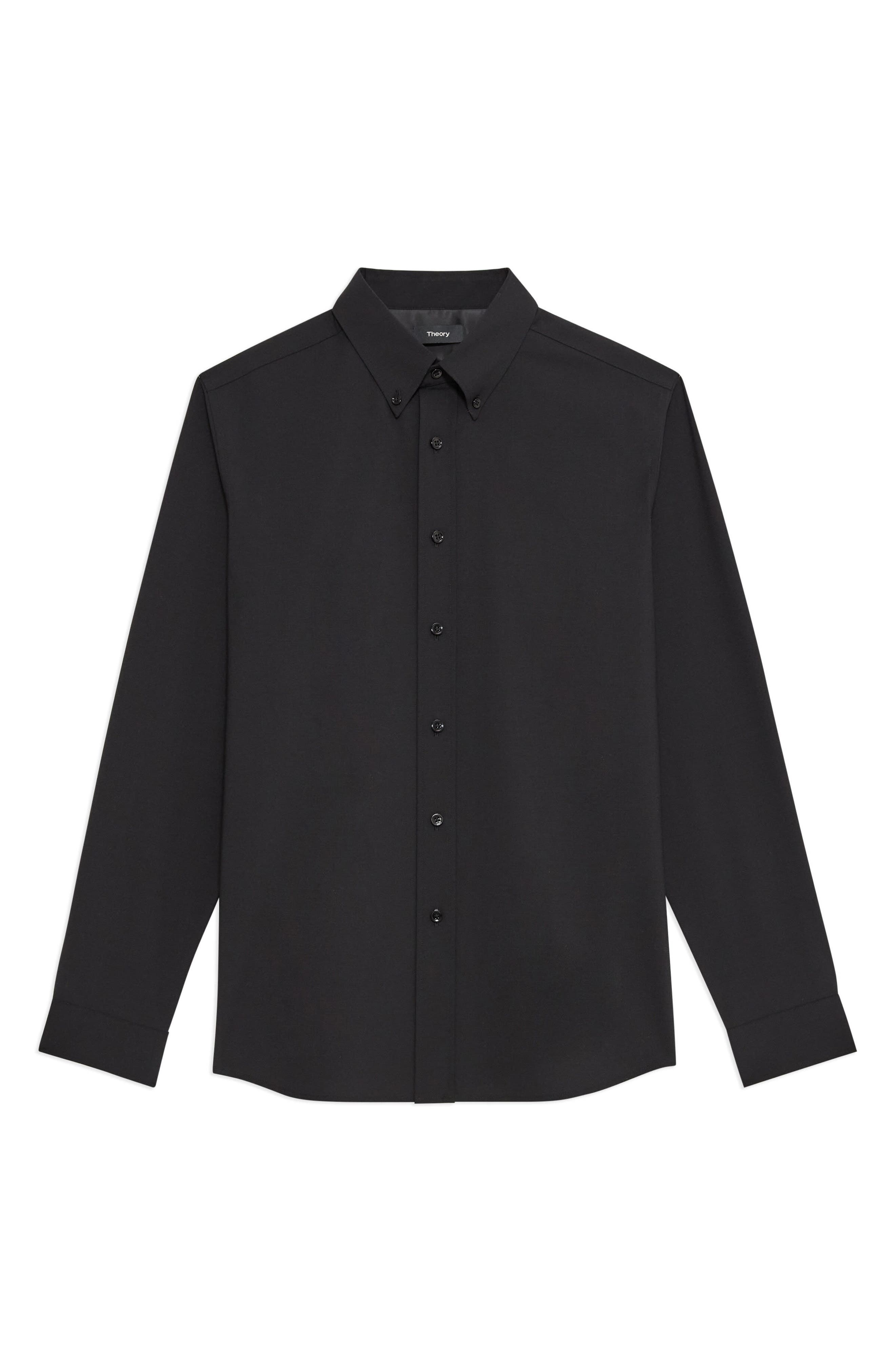 Theory Hugh Stretch Virgin Wool Button-Down Shirt in Black at Nordstrom - 5
