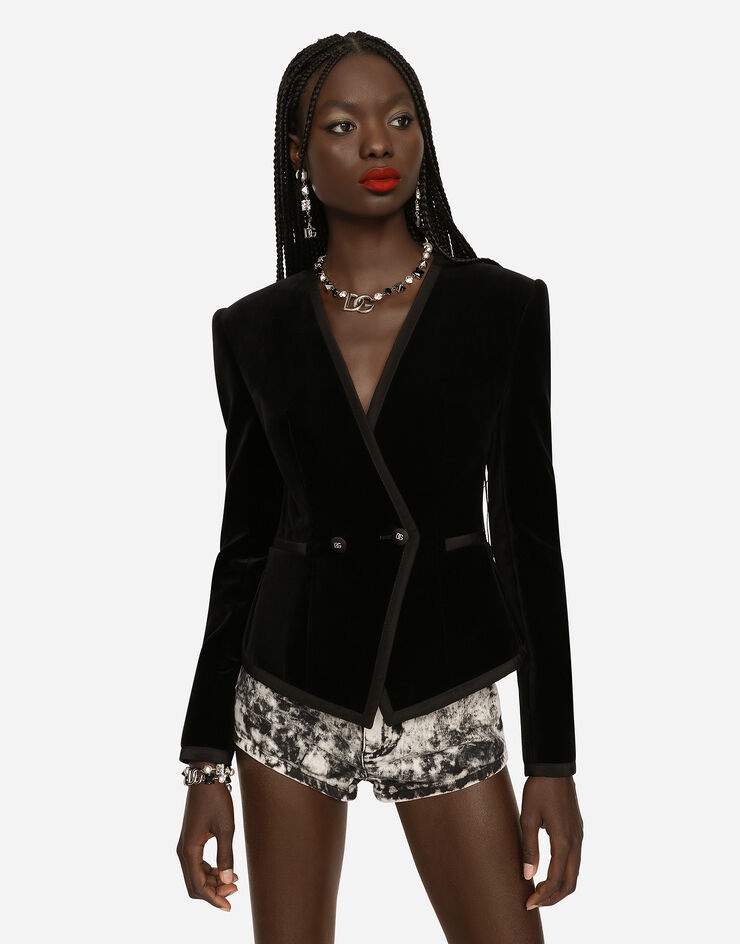 Double-breasted plain velvet jacket - 2