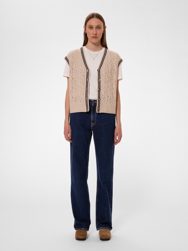 Nudie Jeans Kim Pointelle Knit Vest Oat | REVERSIBLE