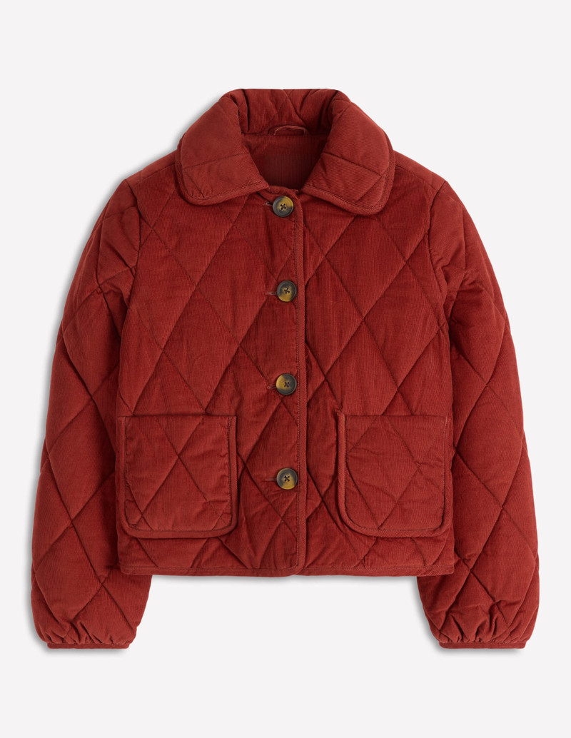 Fitzrovia Quilted Cord Jacket-Fire Brick Red 1