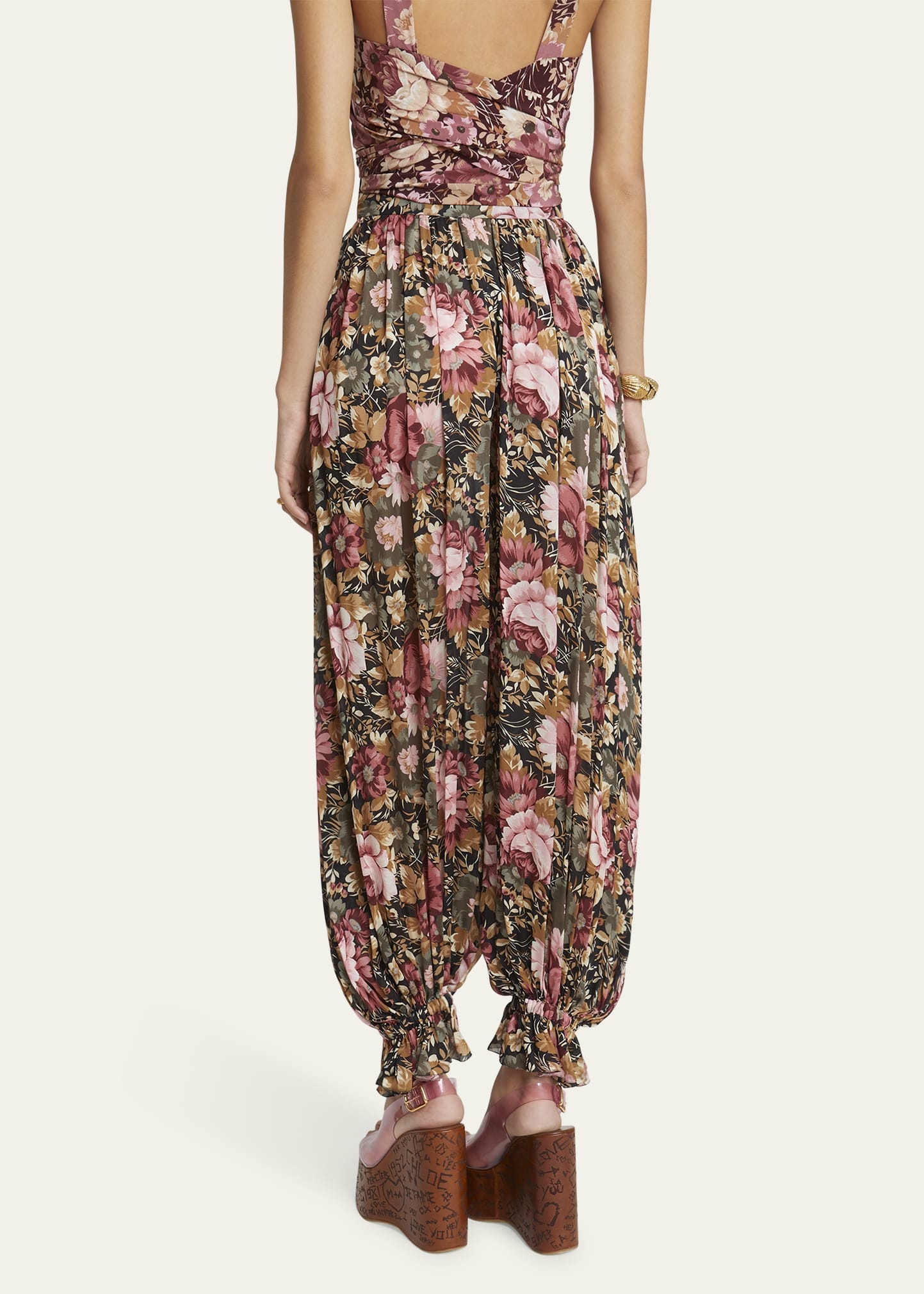 Floral Pleated Silk Pants - 3