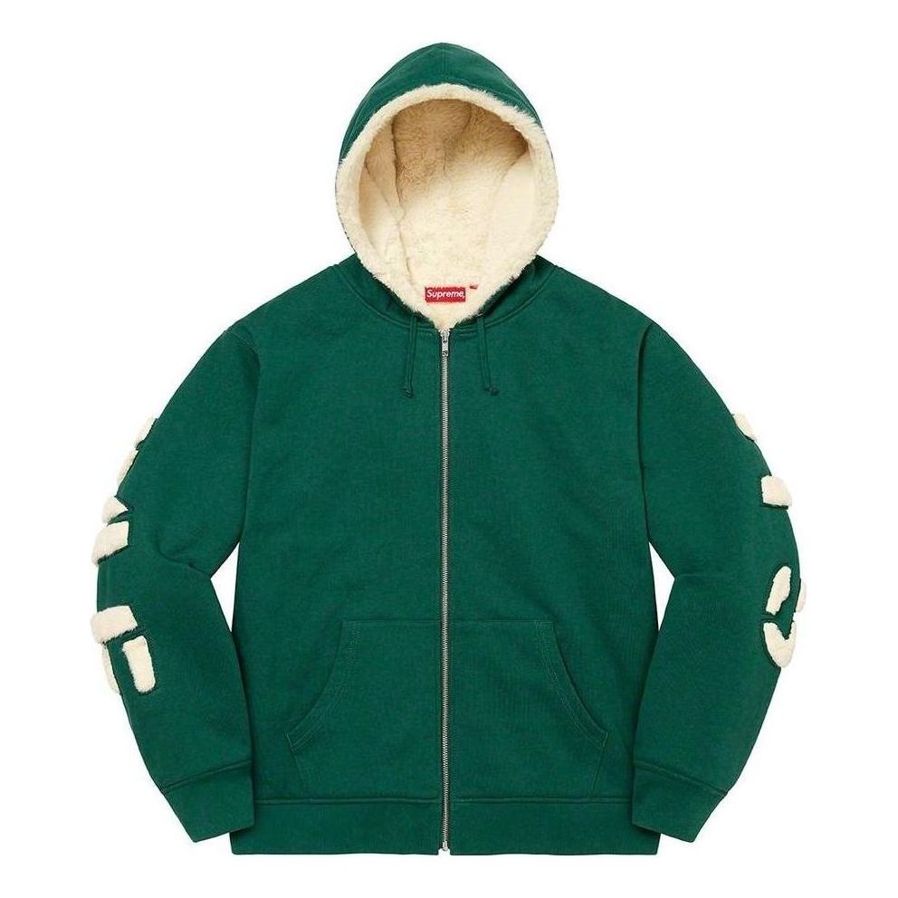 Supreme Faux Fur Lined Zip Up Hooded Sweatshirt 'Green White' SUP-FW22-813 - 1