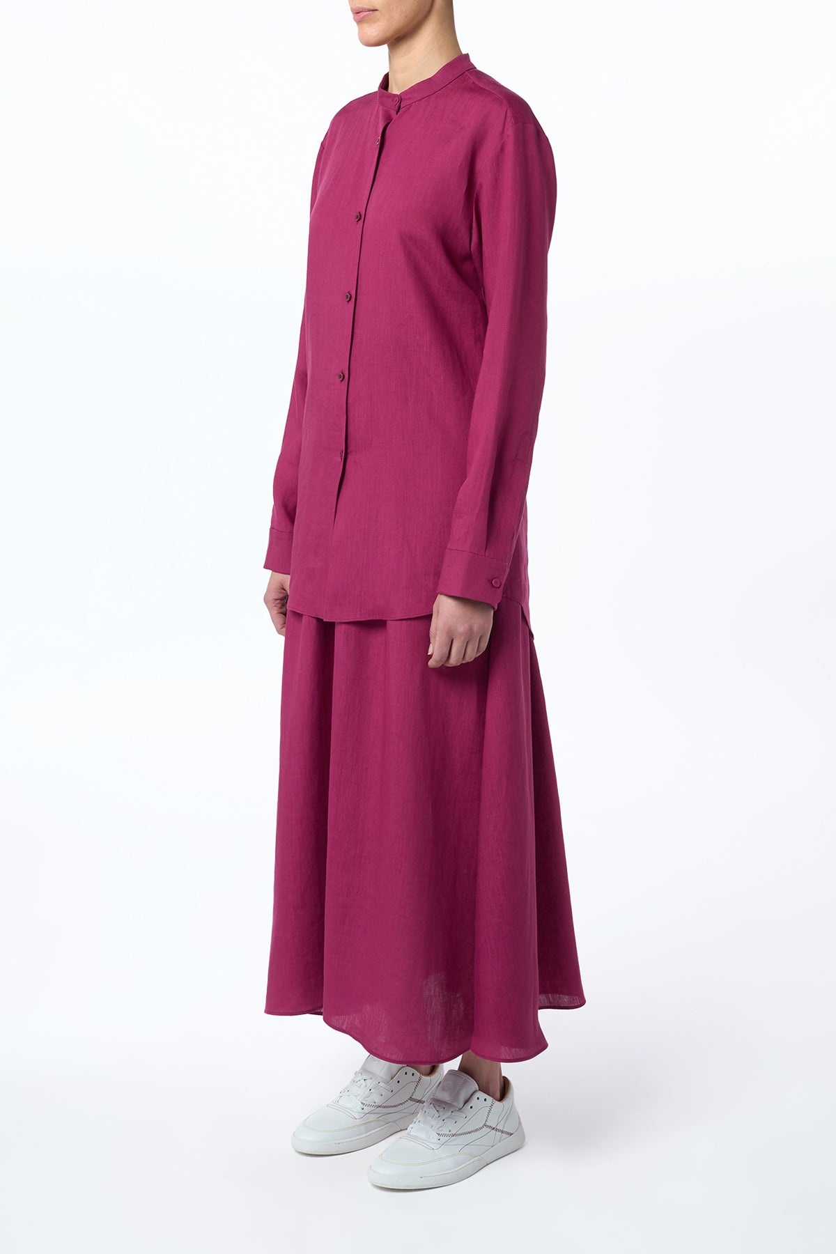 Penelope Midi Skirt in Raspberry Aloe Linen - 3