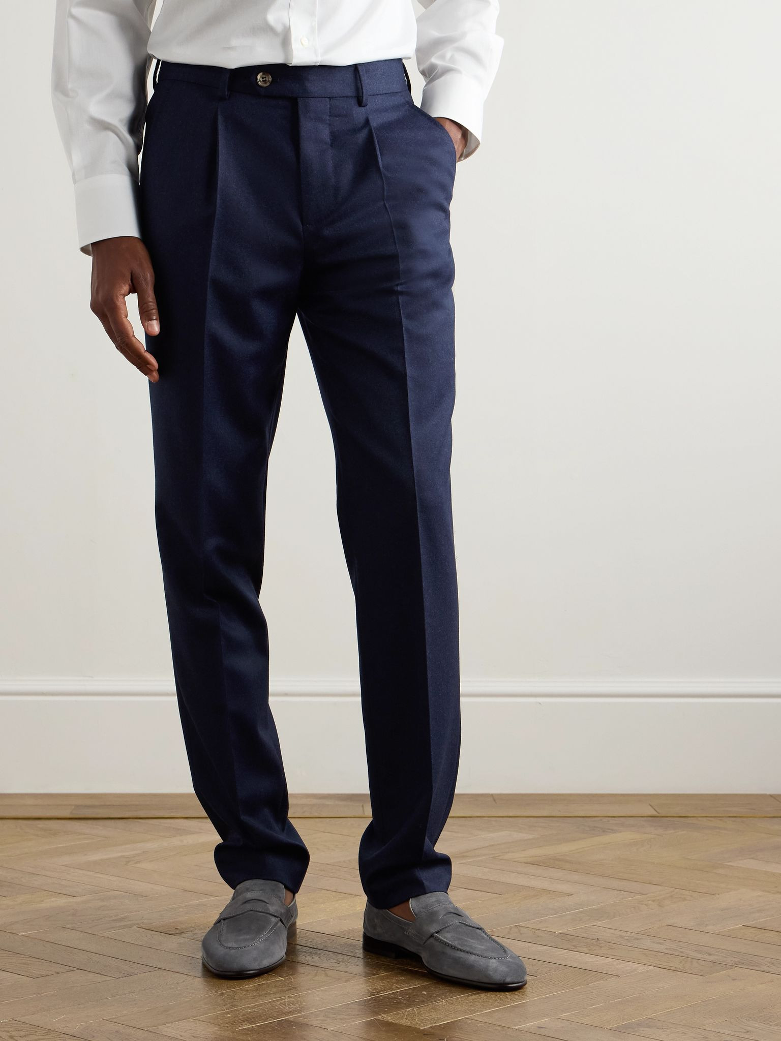 Straight-Leg Pleated Wool-Flannel Trousers Blue - 3