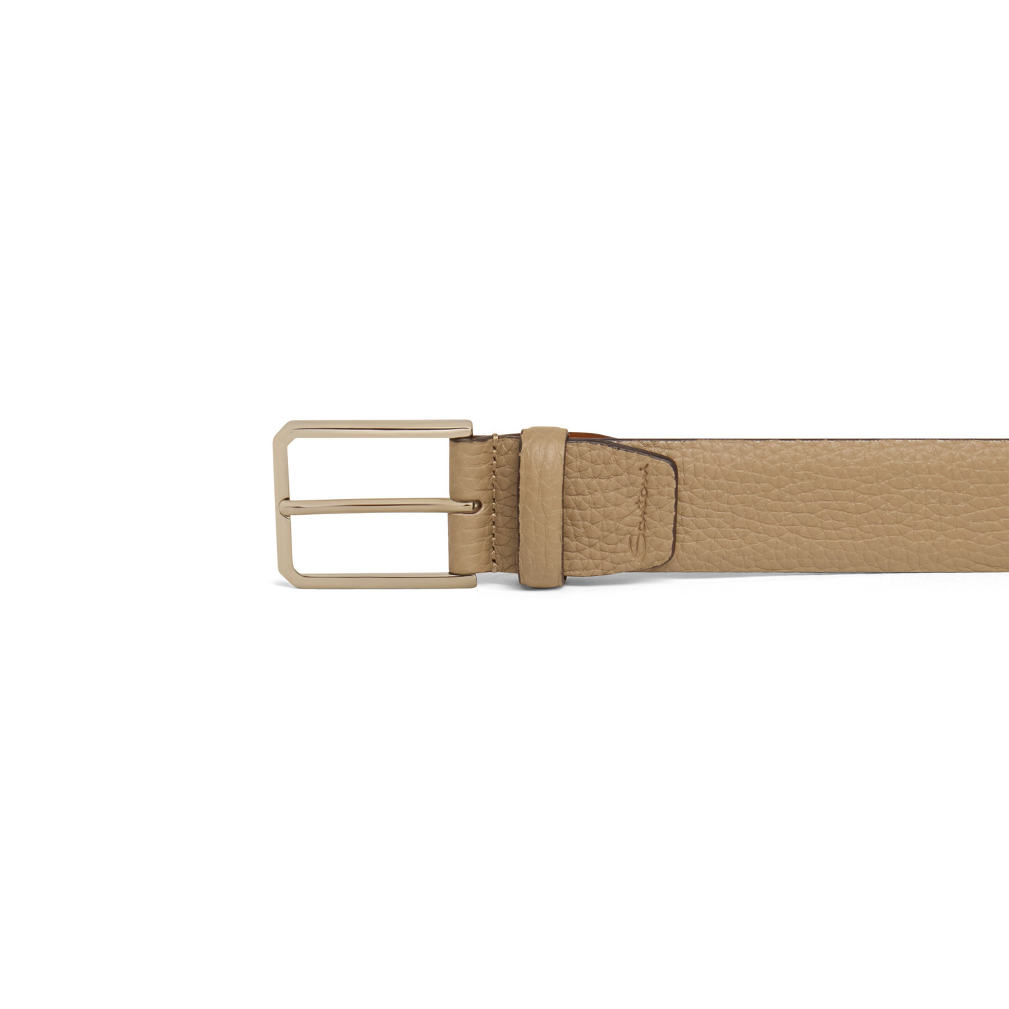 Men's beige tumbled leather adjustable belt - 2