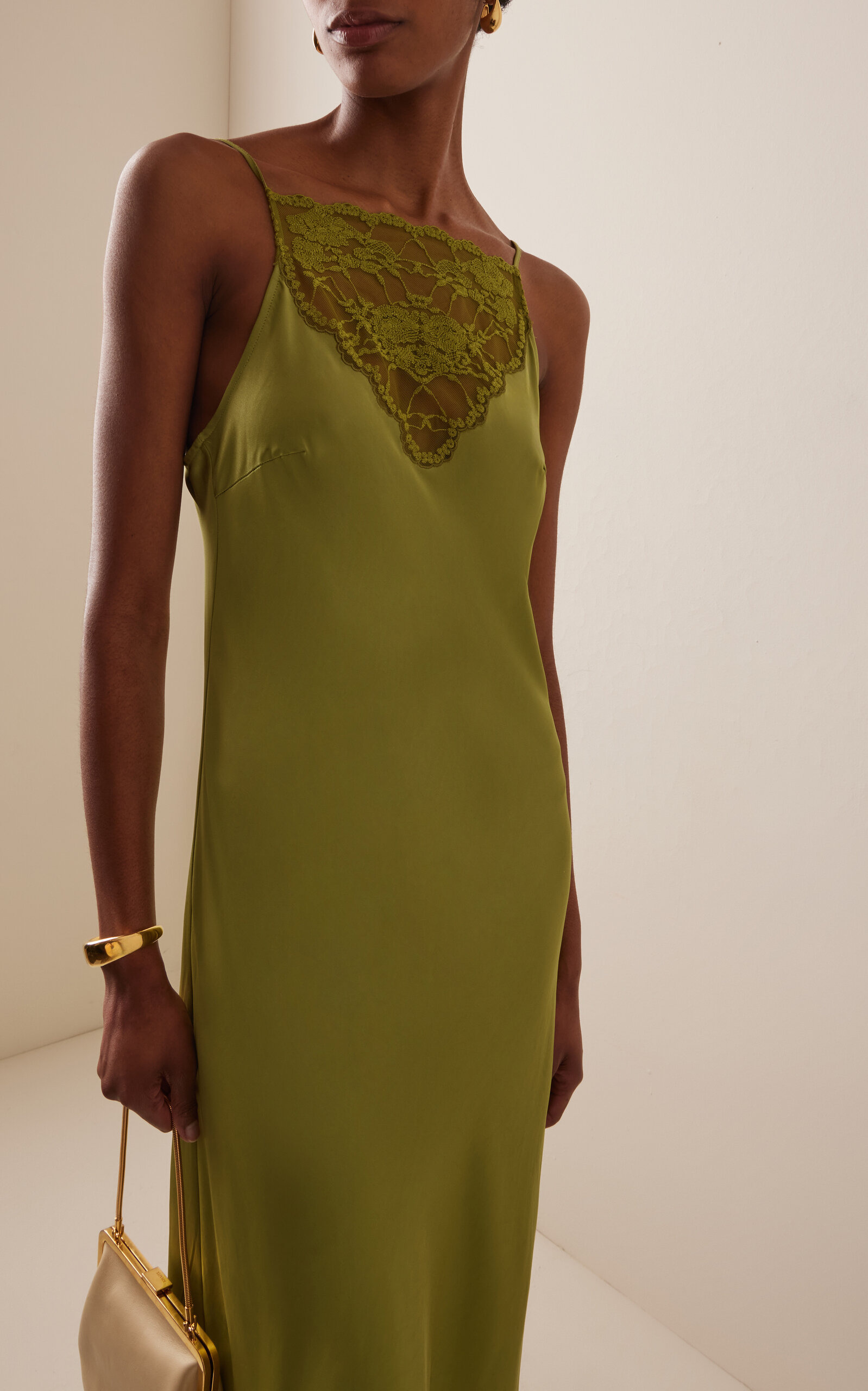 Libbie Lace-Trimmed Satin Midi Dress green - 3