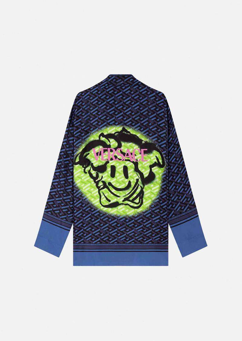 Greca Signature Print Silk Pajama Shirt 3