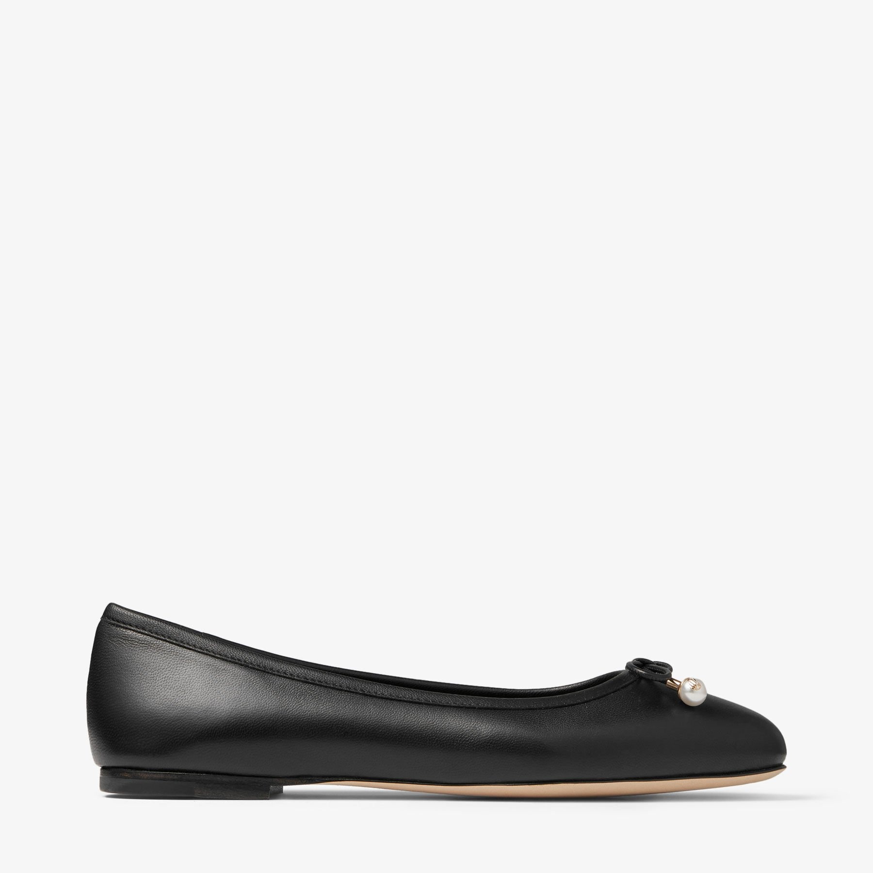 Elme Flat
Black Nappa Leather Flats with Pearl Embellishment - 1