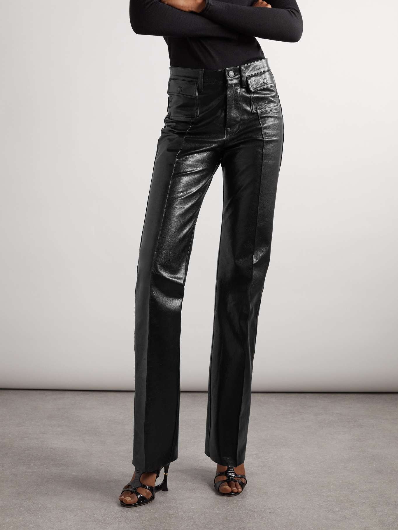 Paneled leather straight-leg pants - 3