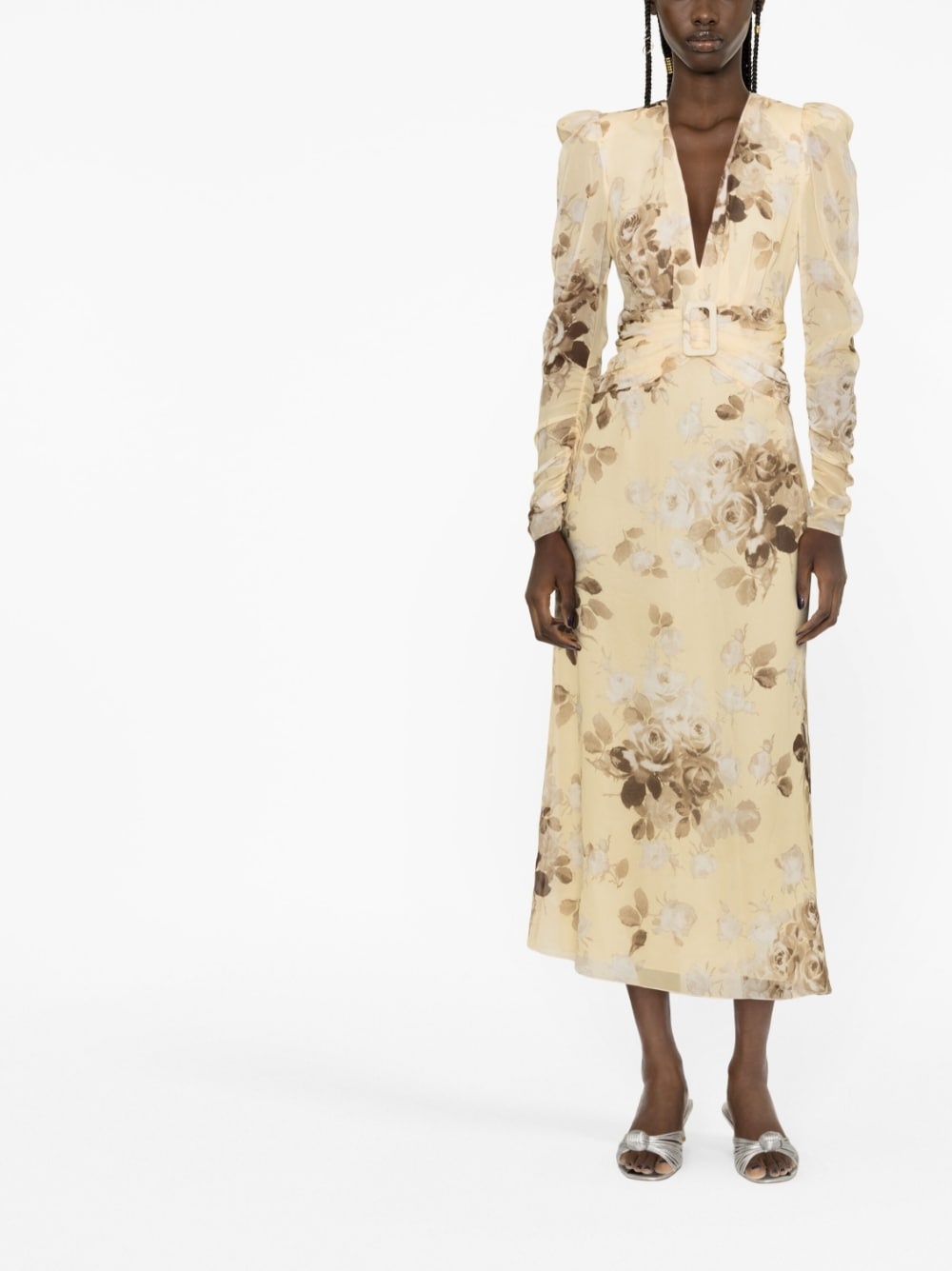 floral-print belted silk dress - 2