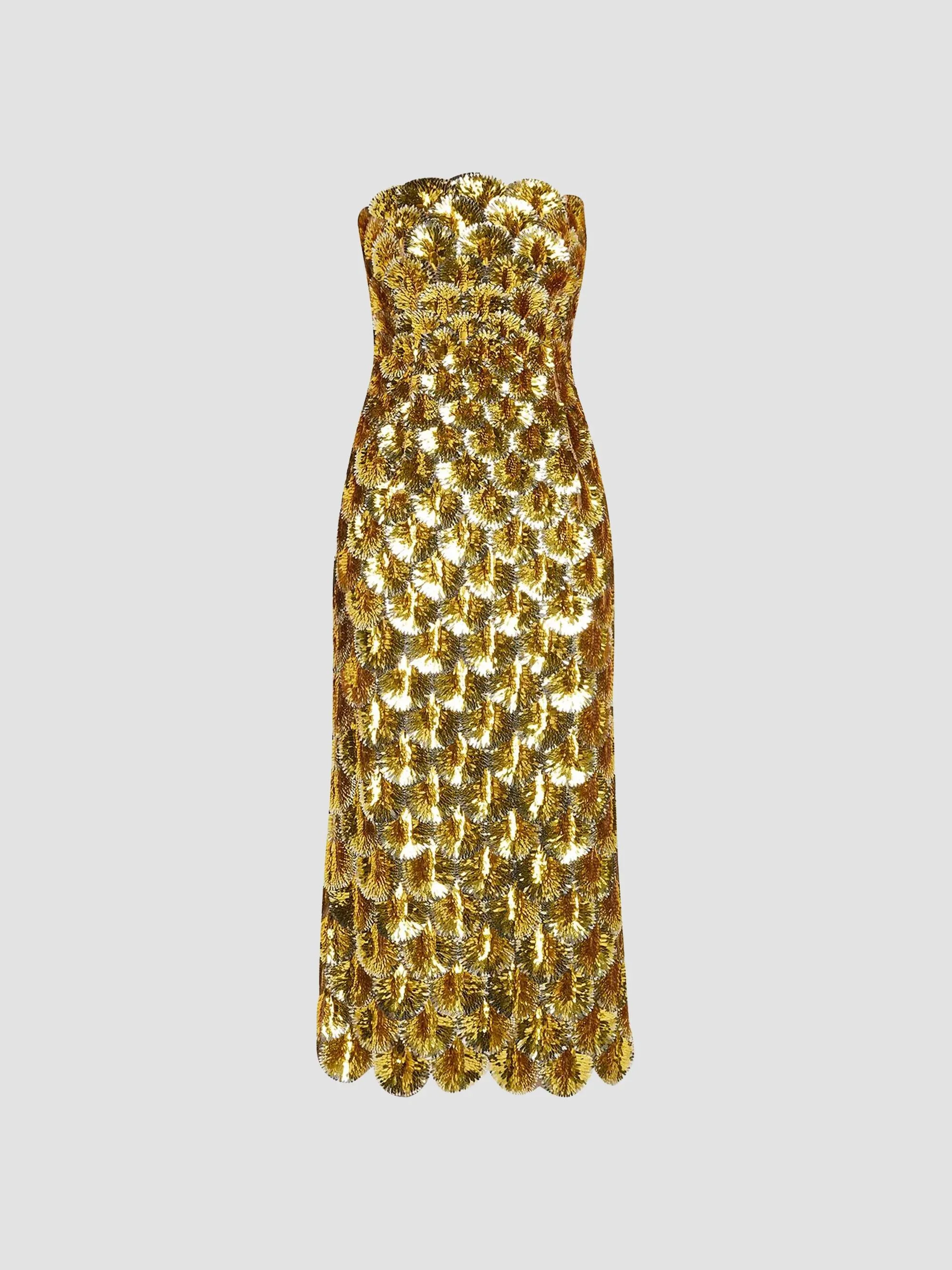Women's Strapless Scallop Embroidered Cocktail Dress - Yellow - 1