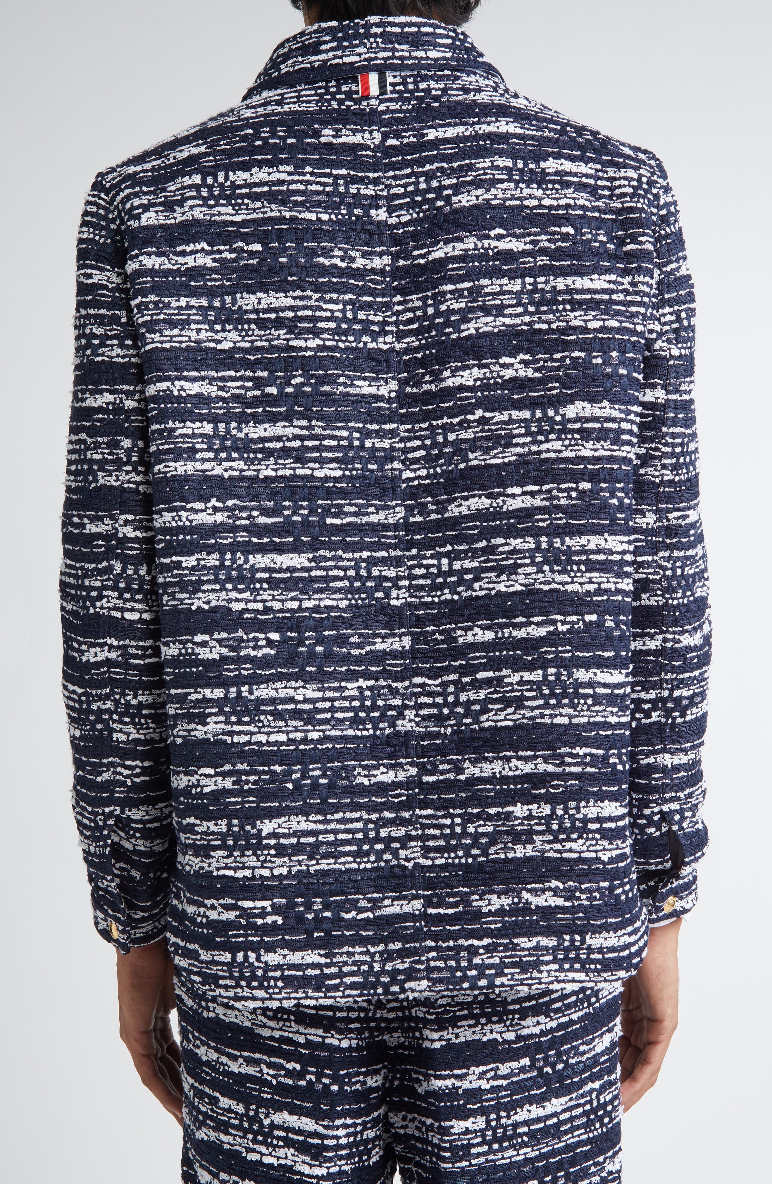 Thom Browne Mèlange Tulle Yarn Tweed Utility Jacket in Navy at Nordstrom - 3