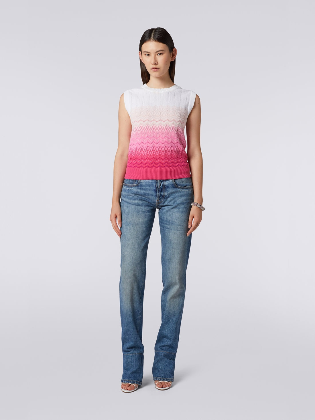 Sleeveless Cotton and viscose dégradé zigzag top - 2