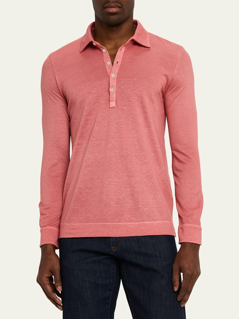 massimo alba Men's Raya Linen and Cotton Long-Sleeve Polo Shirt outlook
