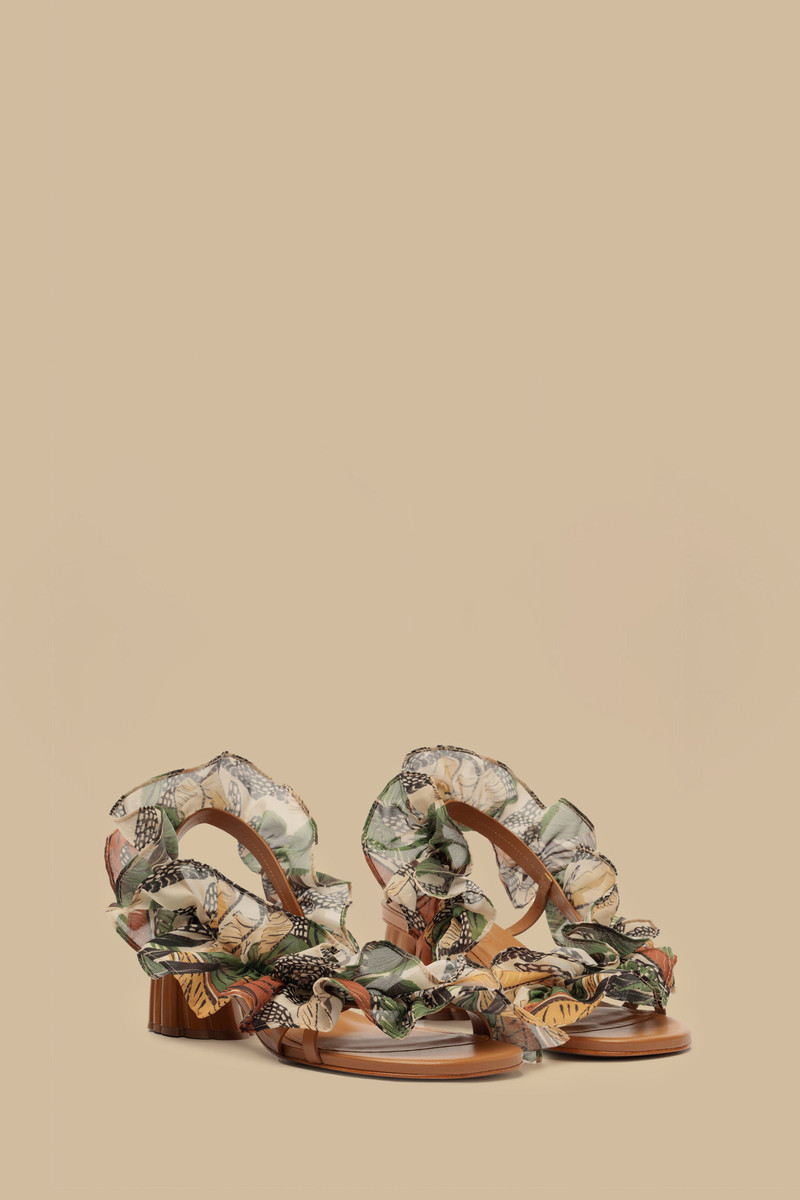 FARM RIO Sand Foliage Sketch Monstera Heeled Sandal outlook