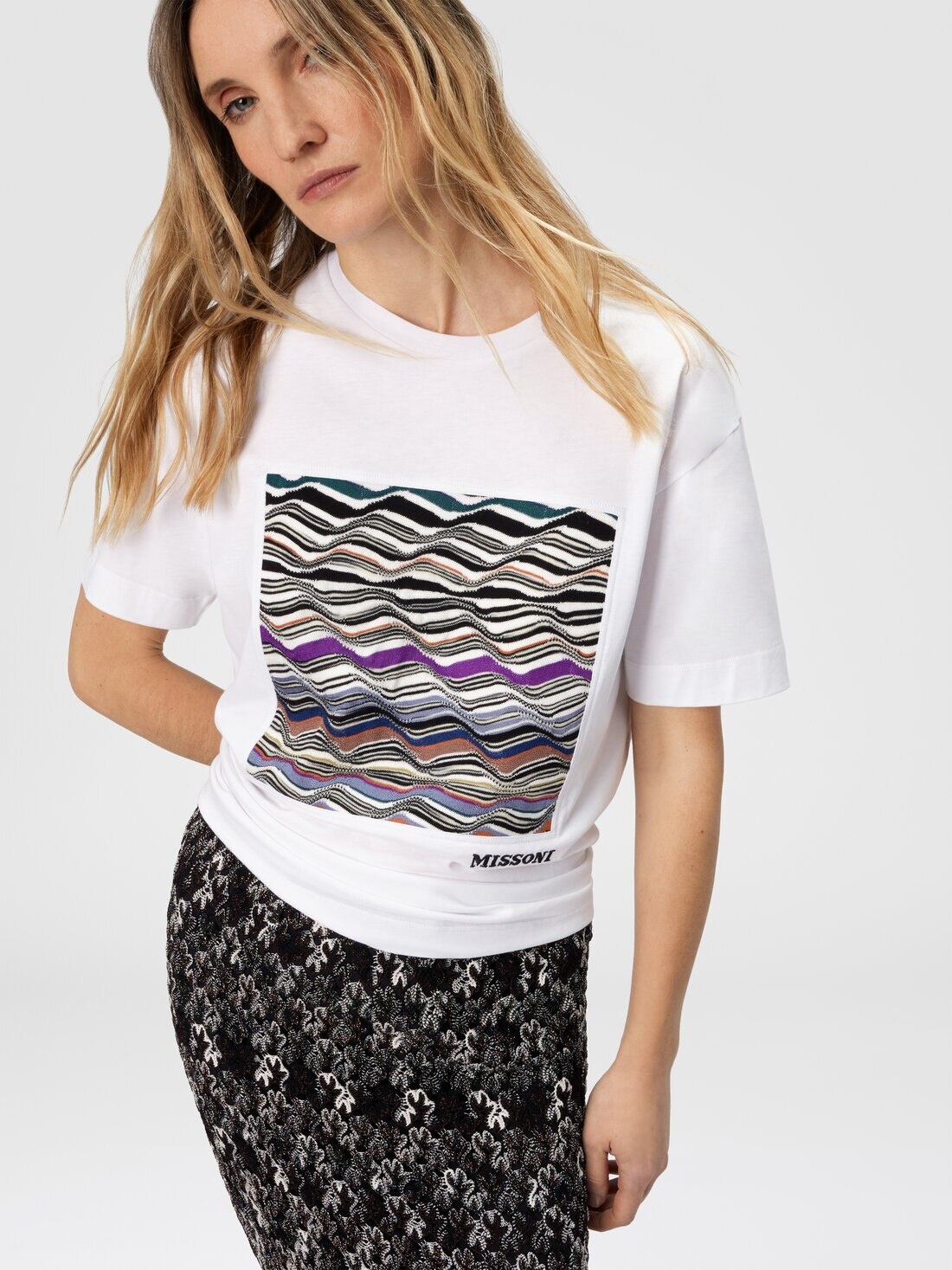 Short Sleeve T-Shirt with Knit Insert and Logo - 4