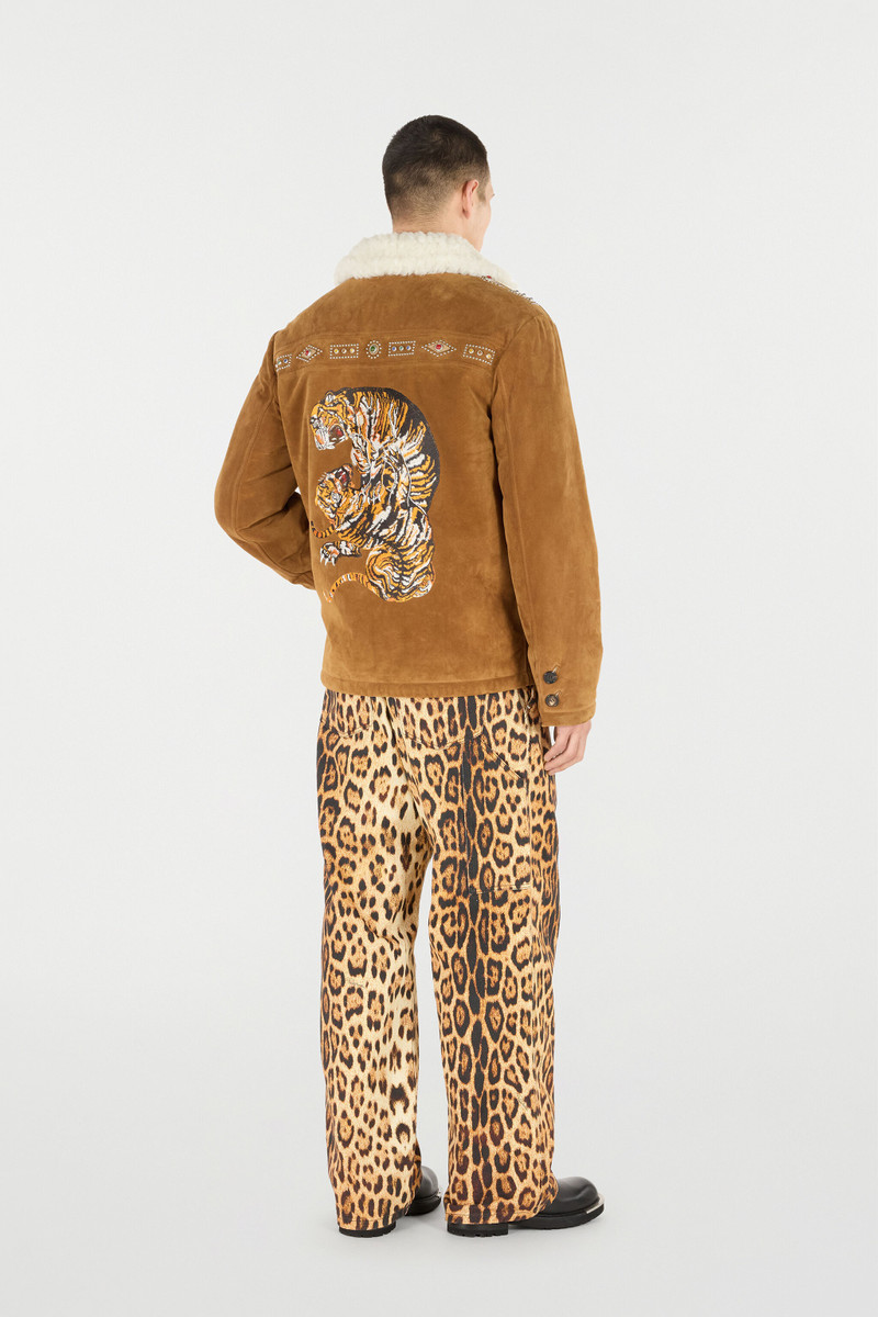 Suede Leather Jacket with Flowers and Tigers 4
