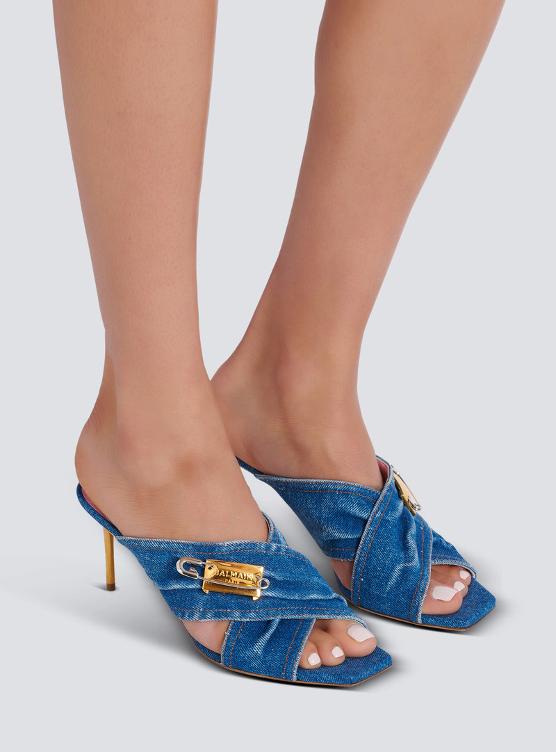 Balmain Denim Safety Pin mules outlook